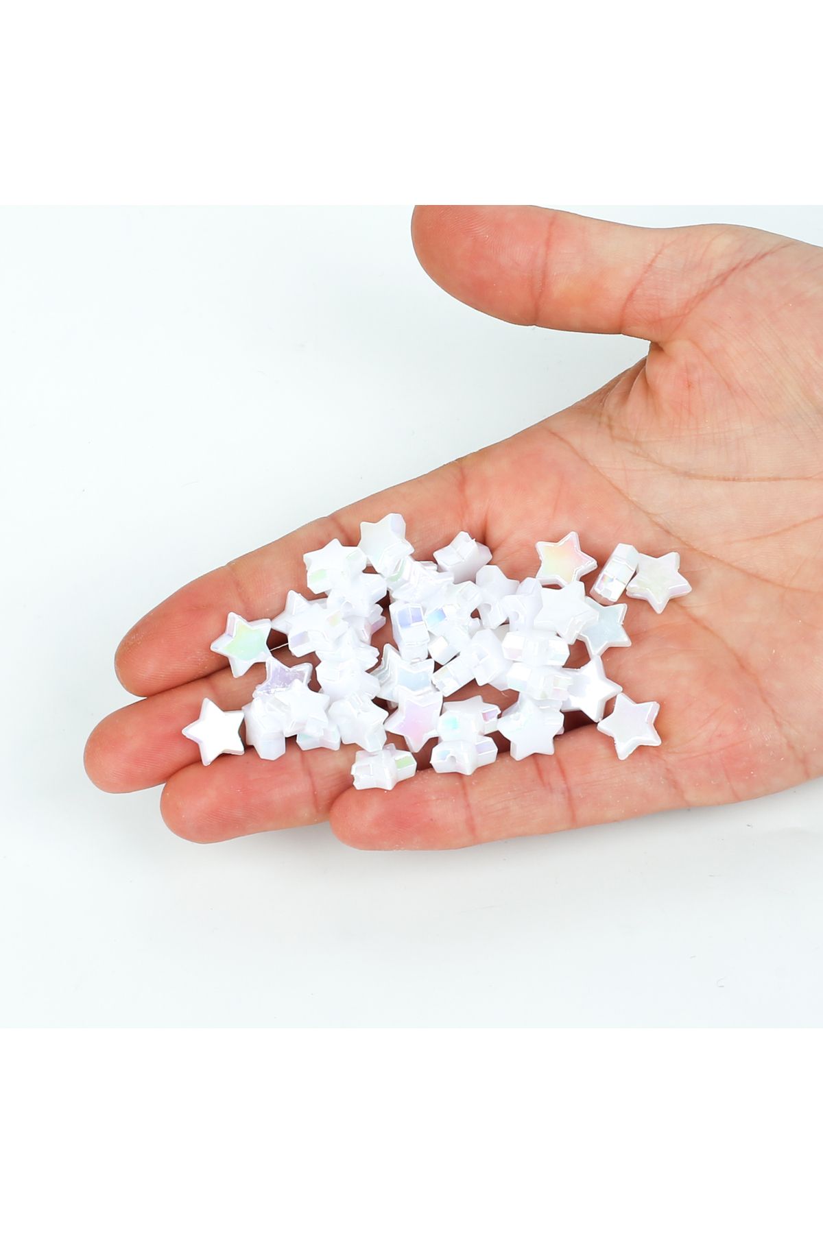 yfhobi 25 gram - 11 mm Beyaz Janjanlı Yıldız Desen Plastik Boncuk ( 25 gram- 95-100 Adet Arası )
