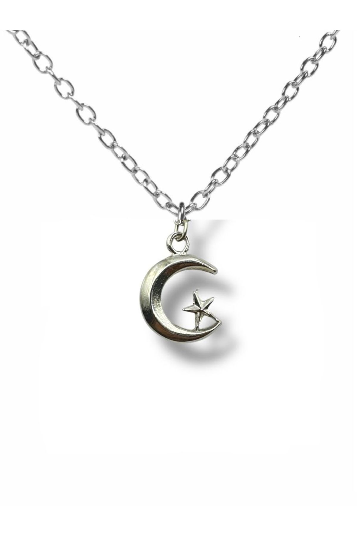 Herşey Nota Ay Yıldız Figürlü Kolye – Gümüş Renk Zamak Metal Unisex Vatan Temalı Takı