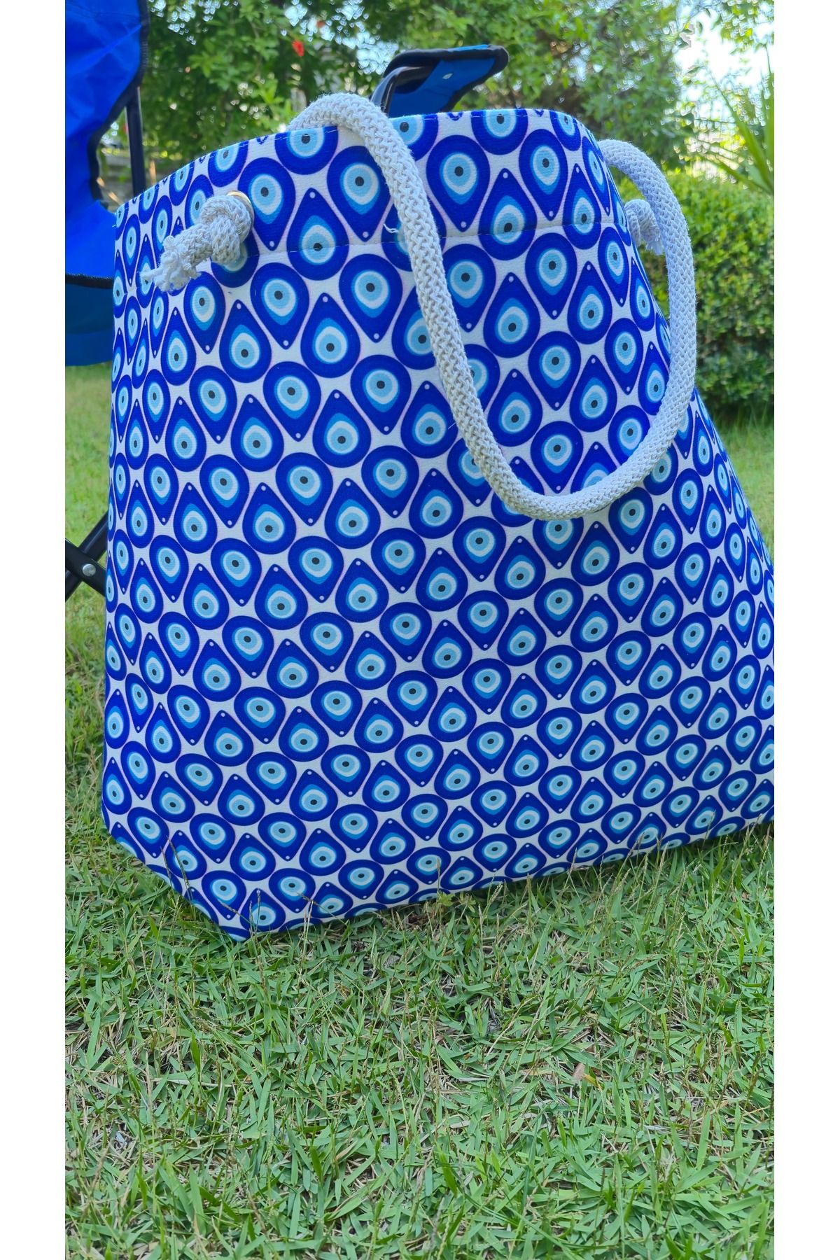 Land of Souvenir-Durable Fabric Large Beach Bag with Evil Eye 4