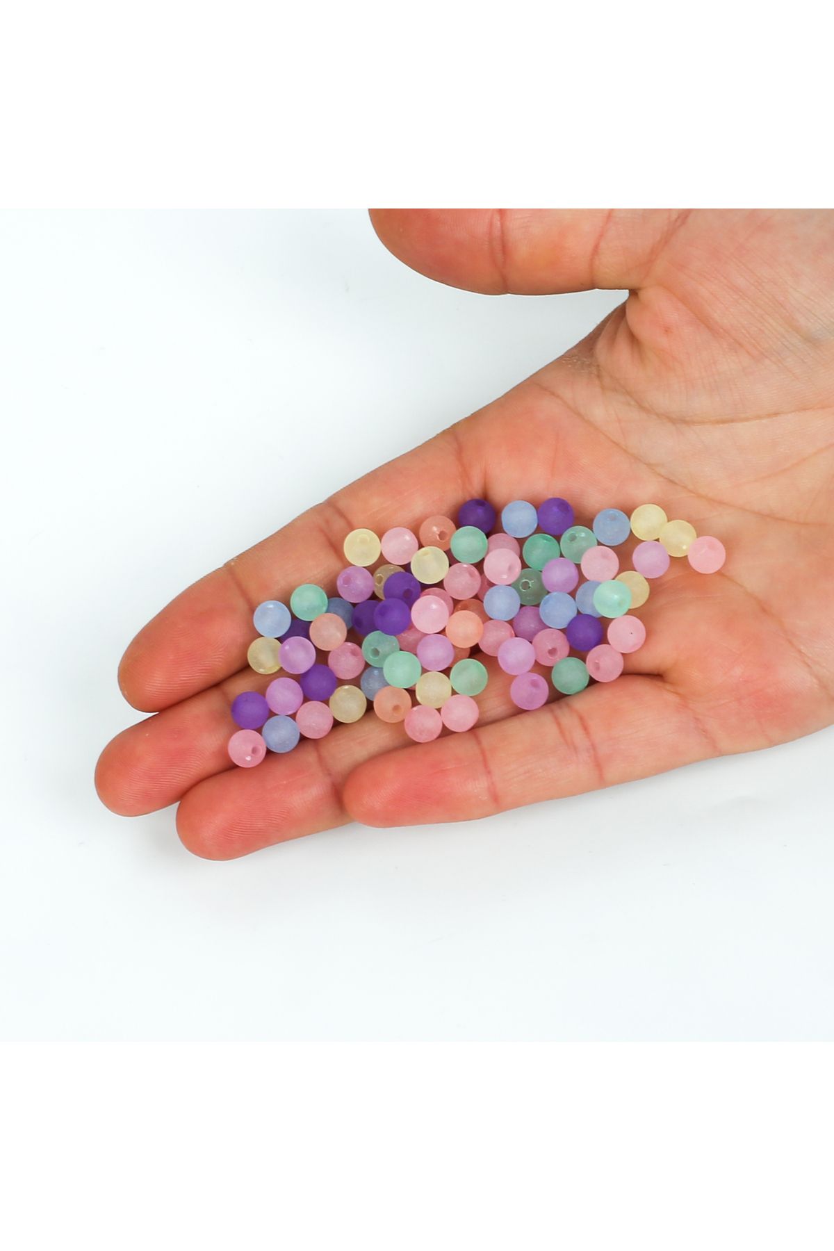 yfhobi 25 gram - 6 mm Buzlu Karışık Renkli Yuvarlak Desen Plastik Boncuk ( 25 gram- 215-225 Adet Arası )