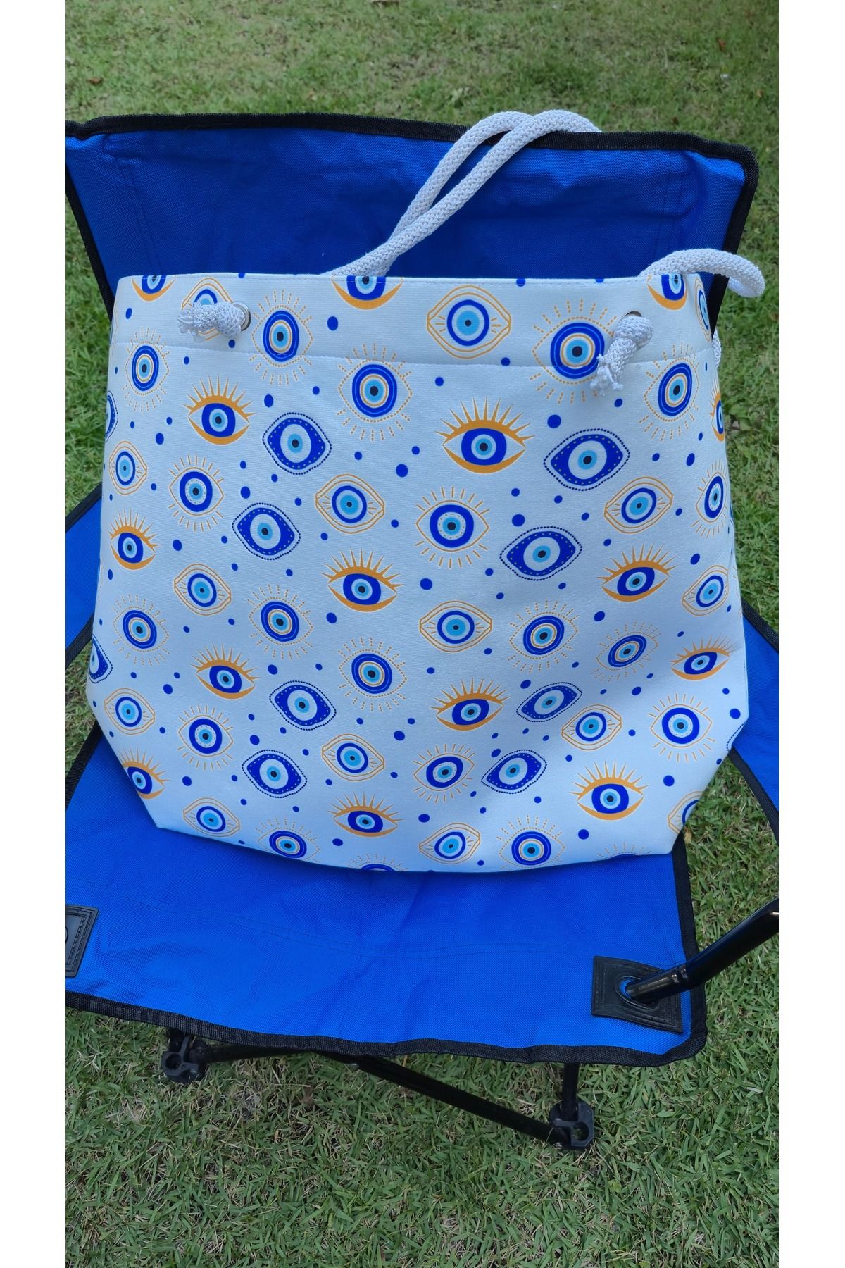 Land of Souvenir-Durable Fabric Large Beach Bag with Evil Eye 4