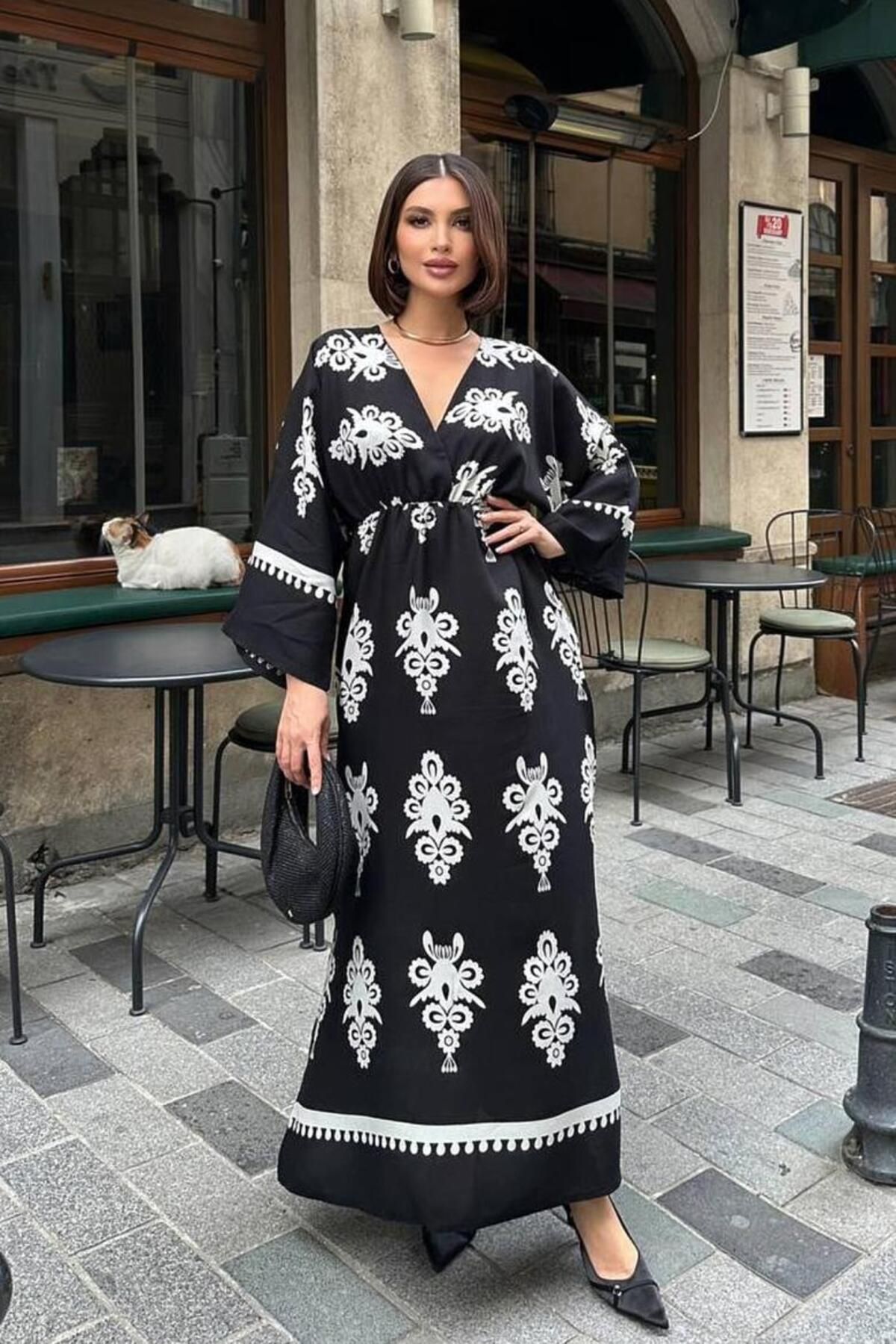mira belle boutique wear since 2025 Kruvaze Yaka Siyah Yazlık Elbise