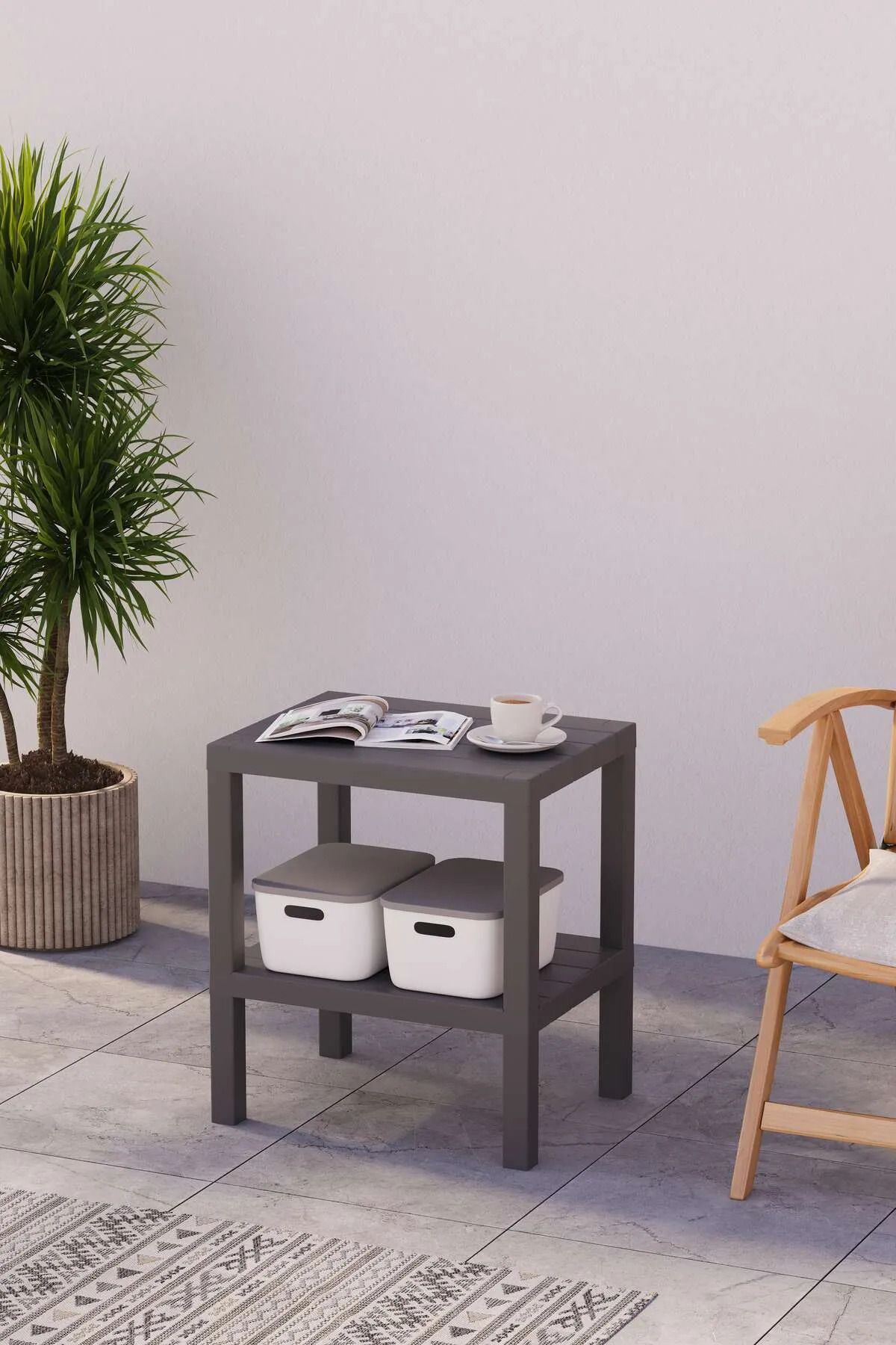 ONYS 2 Katlı Modüler Plastik Bahçe Balkon Banyo Mutfak Sehpası