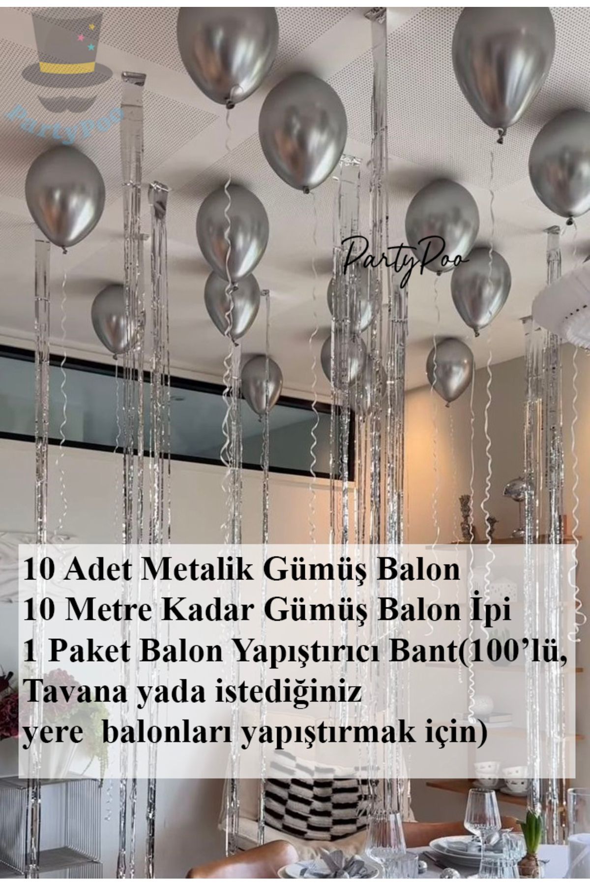 PartyPoo Bride to Be 10 Metalik Gümüş Balon Seti – Bekarlığa Veda ve Şık Parti Süslemeleri