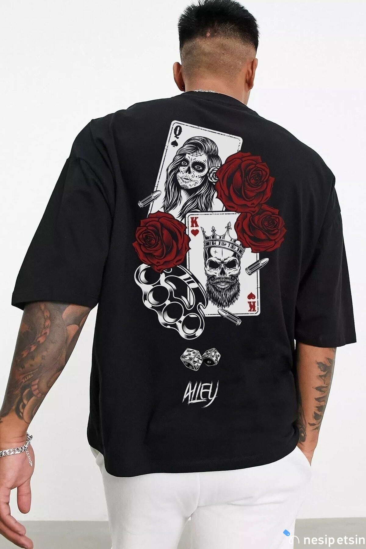 Sölö Giyim Unisex Card Baskılı Oversize Siyah T-shirt