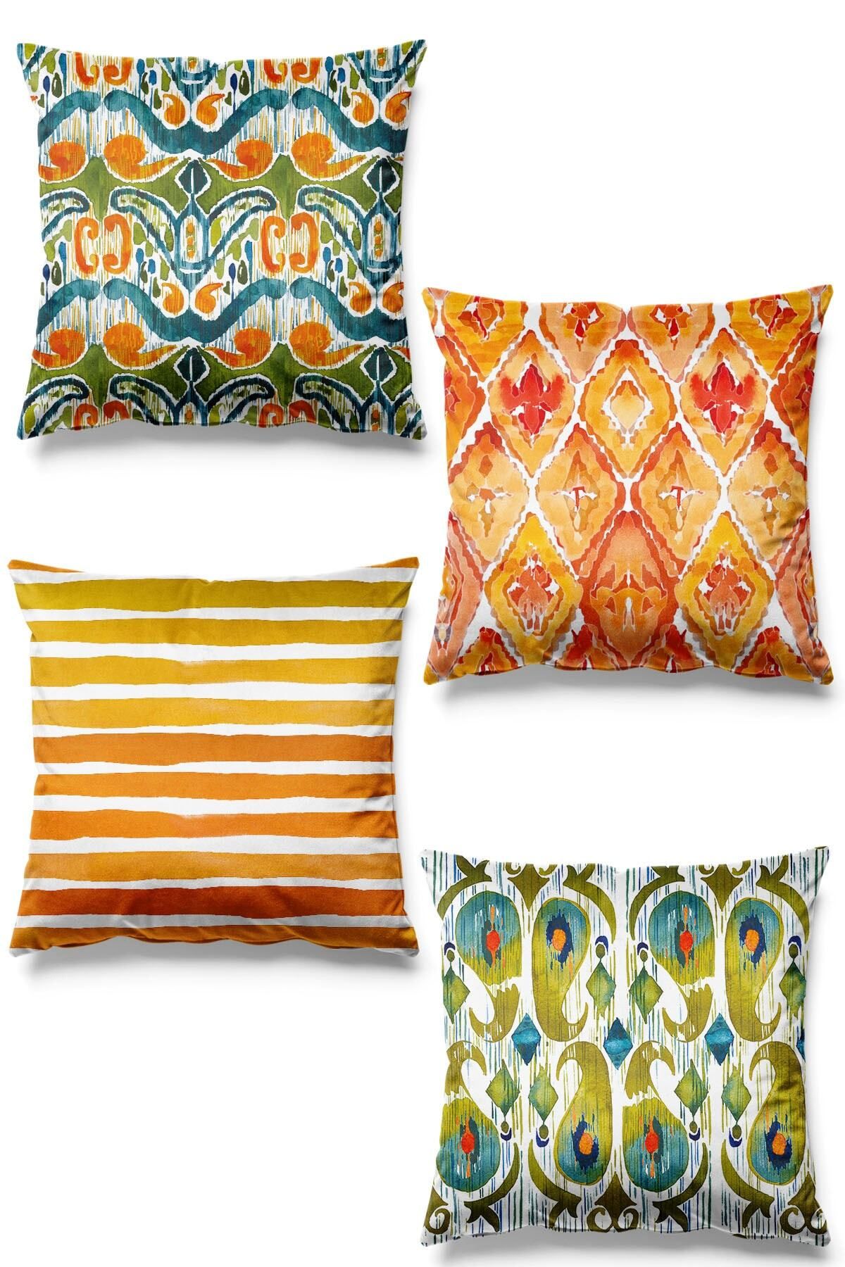 DEKORANLA İki Taraflı Ikat Desenli Süet Kırlent Kılıfı, 4'lü Set
