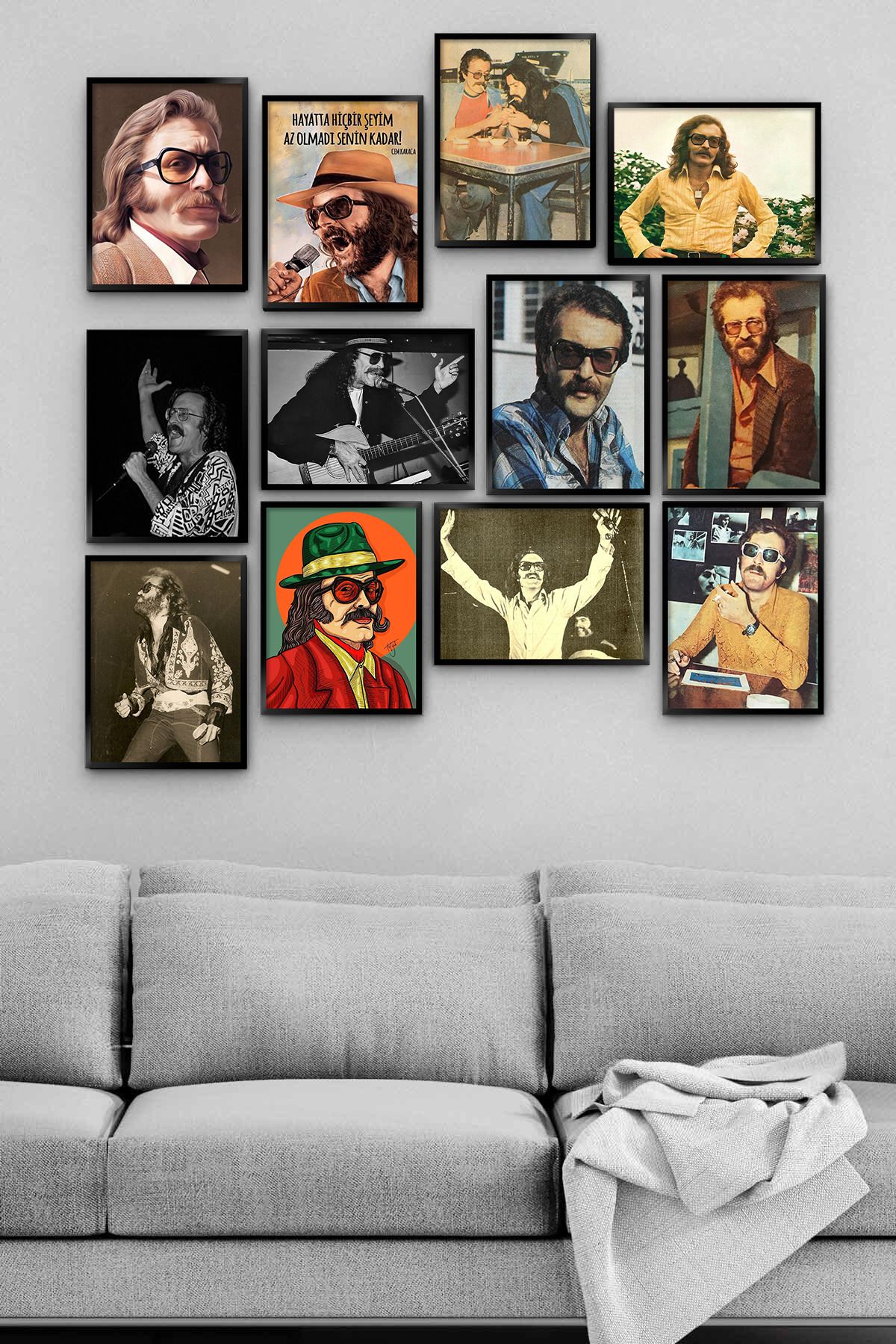 TABLOX Cem Karaca 12 Parça Çerçeve Görünümlü Dekoratif MDF Tablo Anadolu Rock Şarkıcı