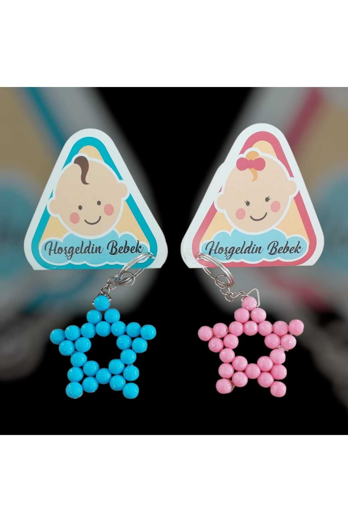 EL YAPIMI Yıldız anahtarlık (Yeni doğan) pembe&mavi 10 Adet