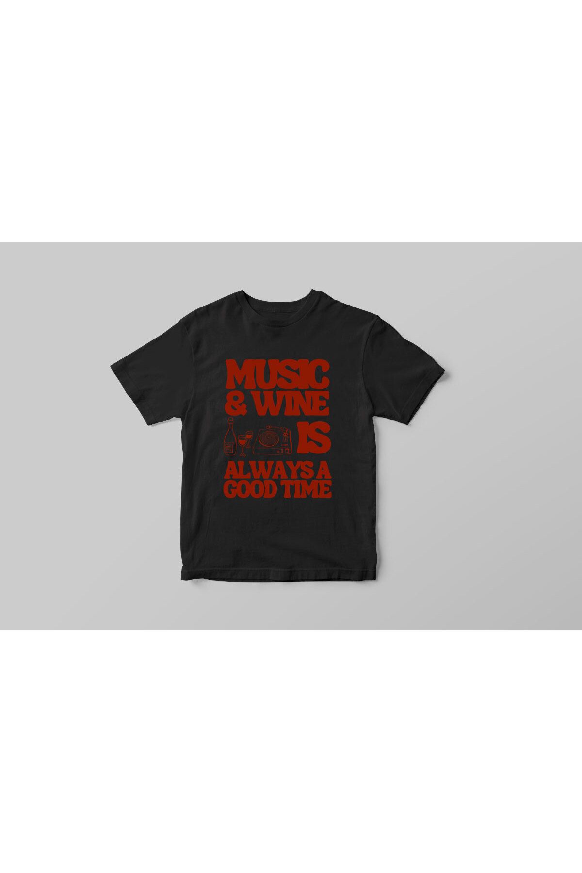 onsrawear Y2k Vintage Music & Wine Yazı Baskılı Unisex %100 Pamuk Basic Premium T-shirt