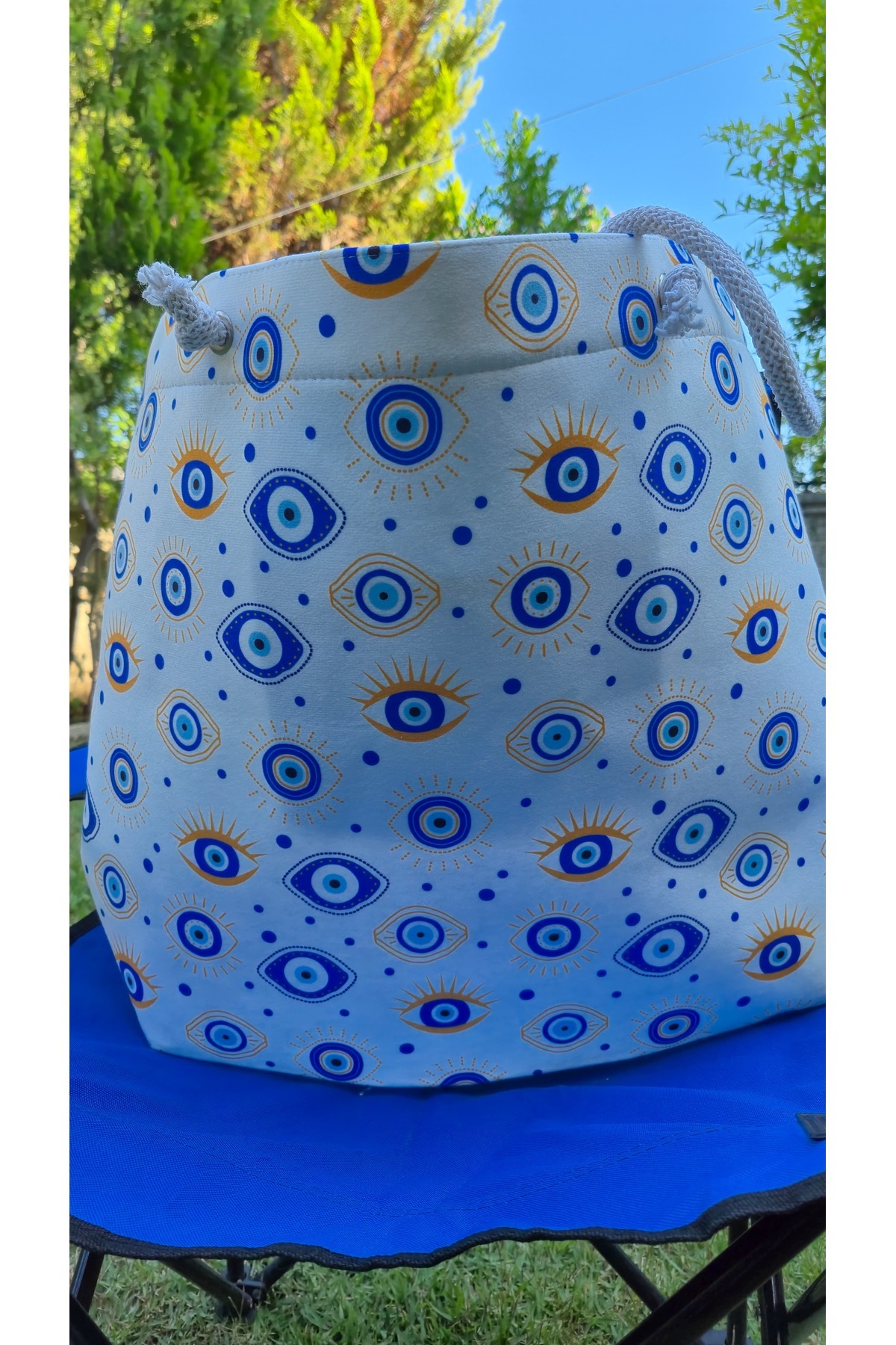 Land of Souvenir-Durable Fabric Large Beach Bag with Evil Eye 5