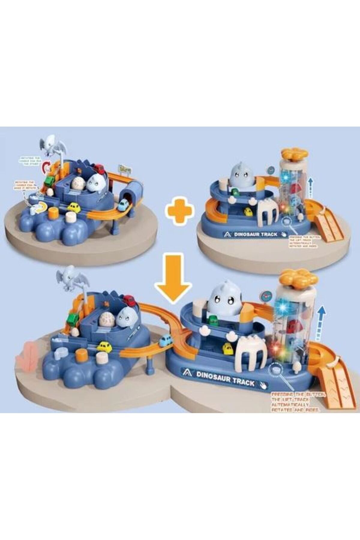 LEARNING FUN 2in1 Arabalı Dinozor Temalı Yarış Pisti Raylı Parkur Macera Oyuncağı