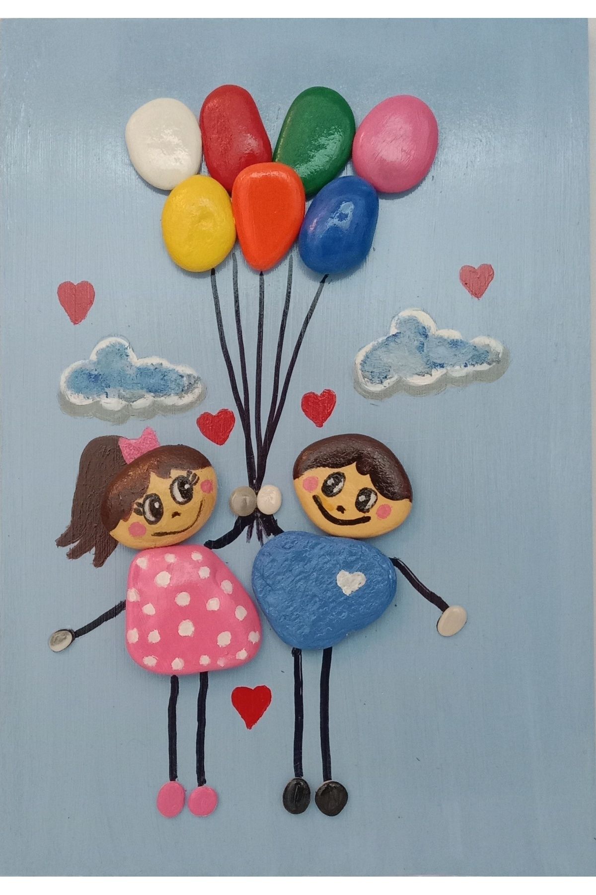 Öz .Green Art Home Doğal Taşlı El Yapımı Çocuk ve Balon Temalı MDF Duvar Süsü – 22x32 cm