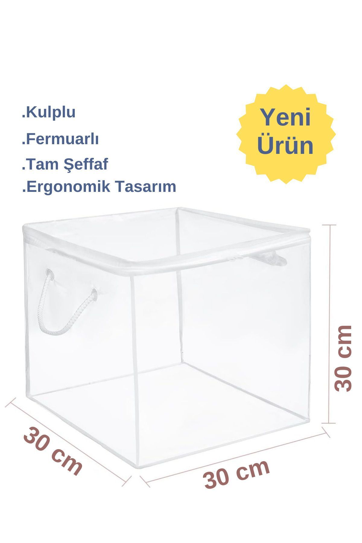 AboutThePerfect Şeffaf PVC Küp Çanta, Kulplu, Dolap İçi Düzenleyici, 30x30x30, 1 Adet Hurç