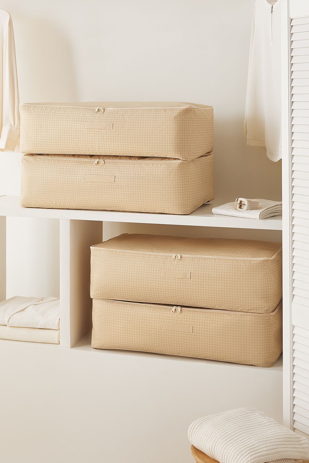 AboutThePerfect Bej Pötikare Baza Altı Valiz Düzenleyici Hurç 74x46x22, 4'lü Set