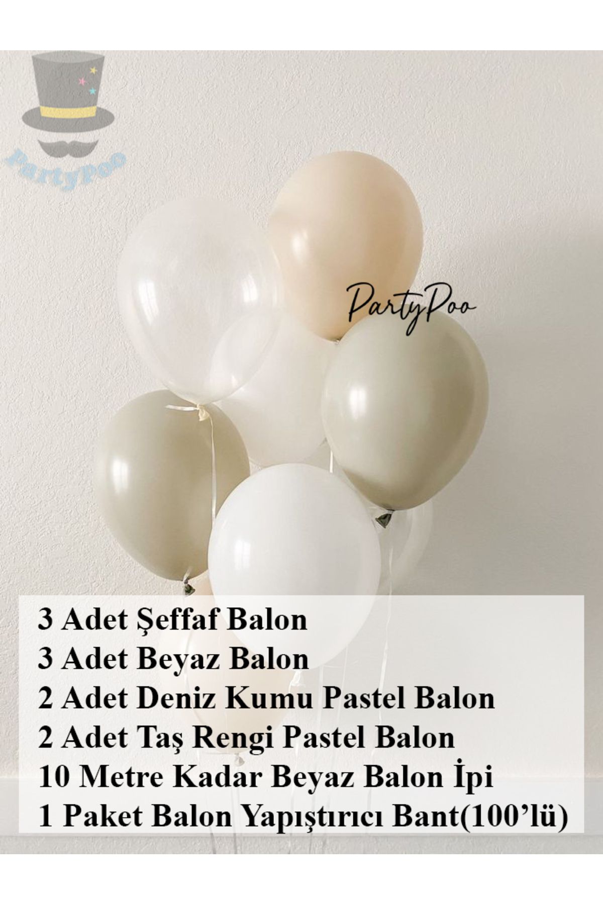 PartyPoo Bride to Be 3 Şeffaf 3 Beyaz 2 Deniz Kumu 2 Taş Rengi Pastel Balon Seti – Parti ve Süsleme