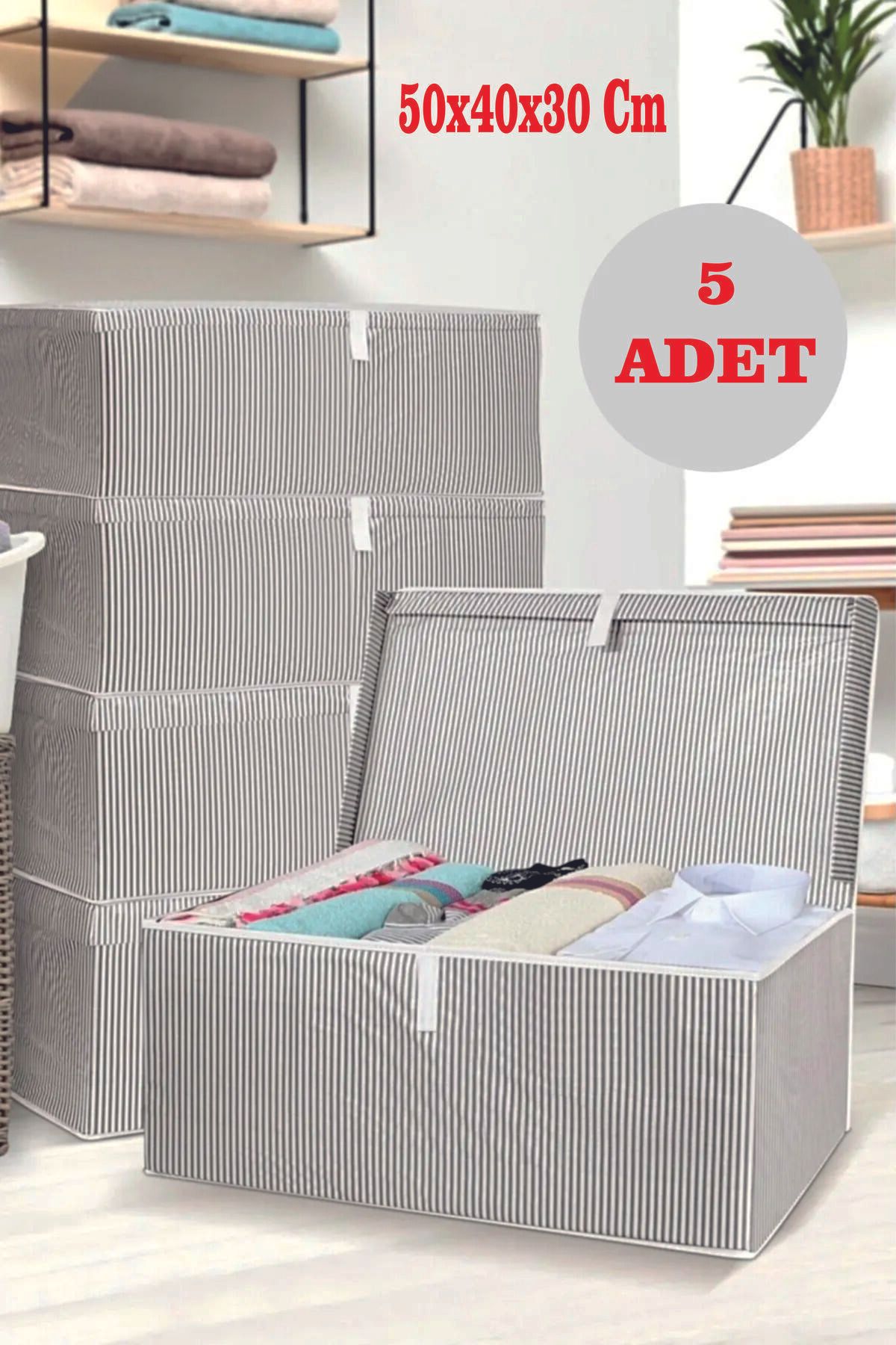 AboutThePerfect 5'li Kapaklı Mega Boy Kutu Hurç 50x40x30, Çok Amaçlı, Kahverengi