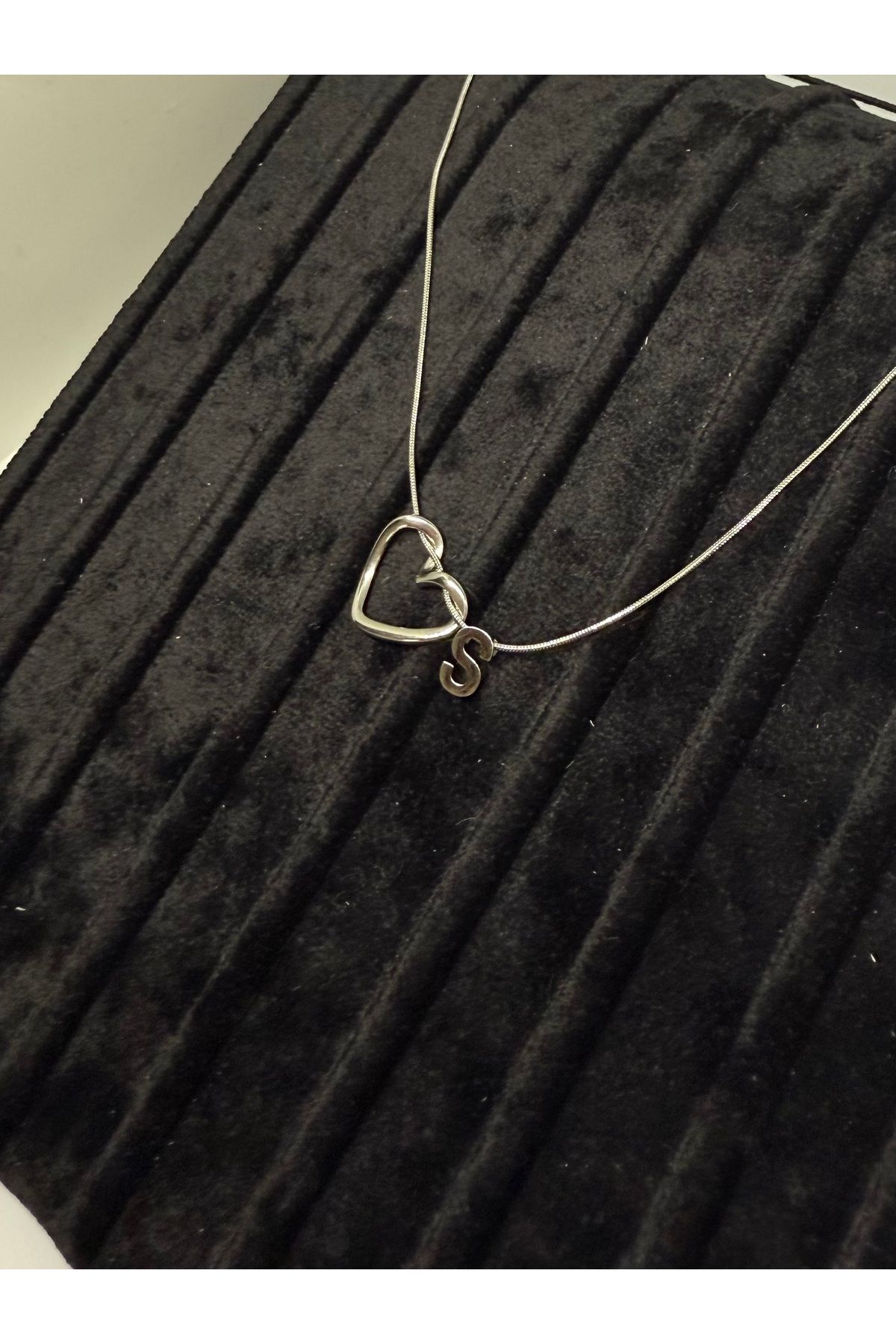 Gulsah's Store Çelik silver minimalist kalpli harfli kolye