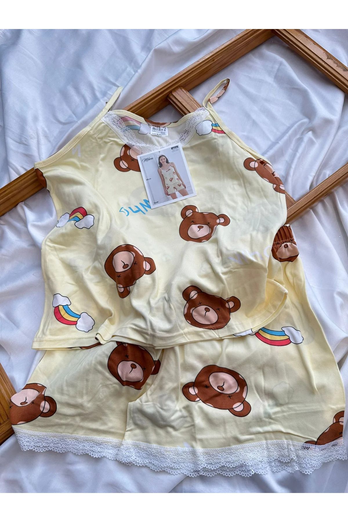 BEBEXY BUTİK Ayıcık Desen İp Askılı Şortlu Pijama T.
