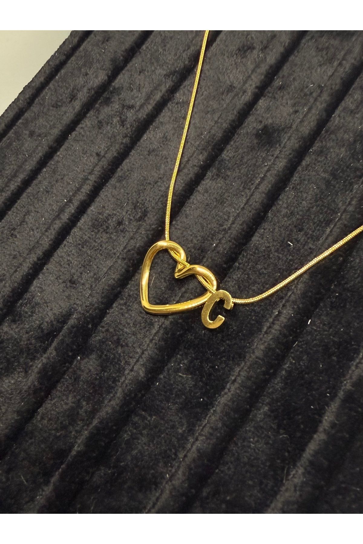 Gulsah's Store Çelik gold minimalist kalpli harfli kolye