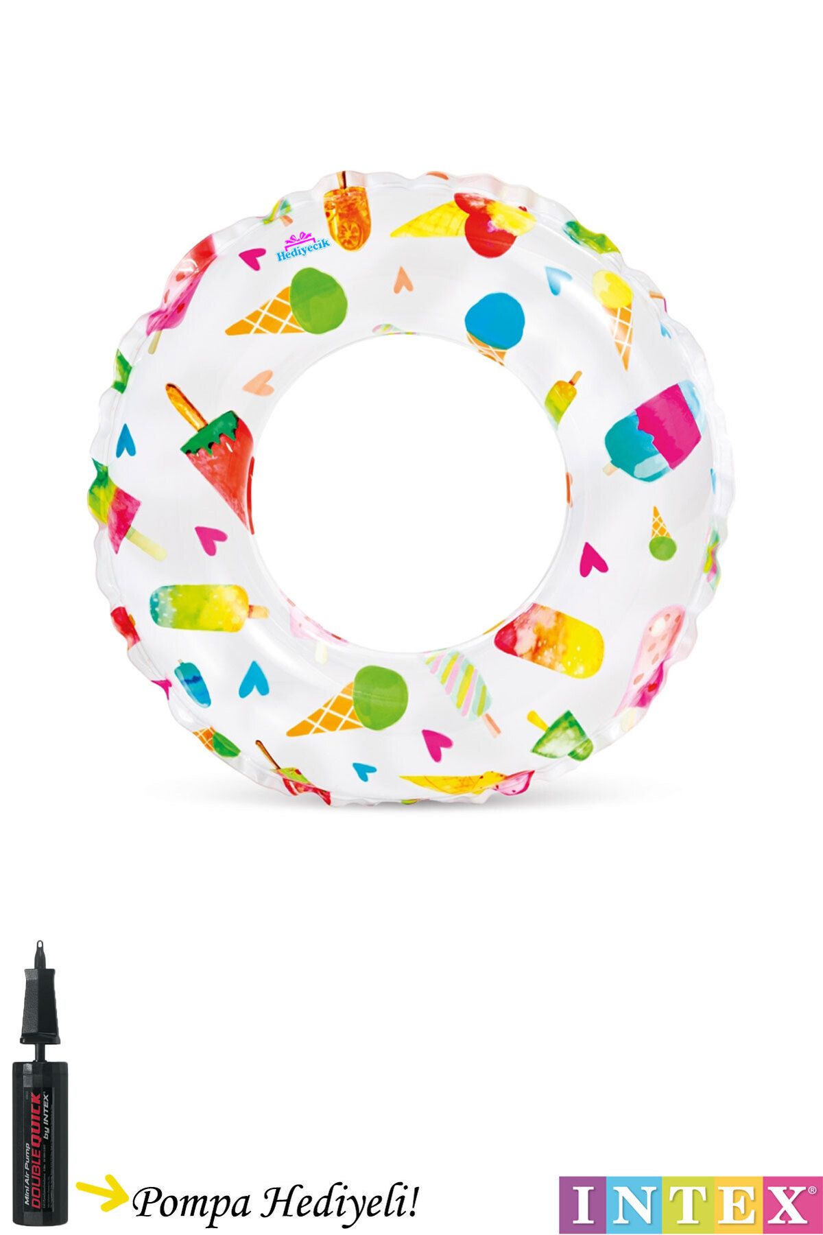 AboutThePerfect Çocuklar için Dondurma Desenli Deniz ve Havuz Simidi, 61 cm, 6-10 yaş