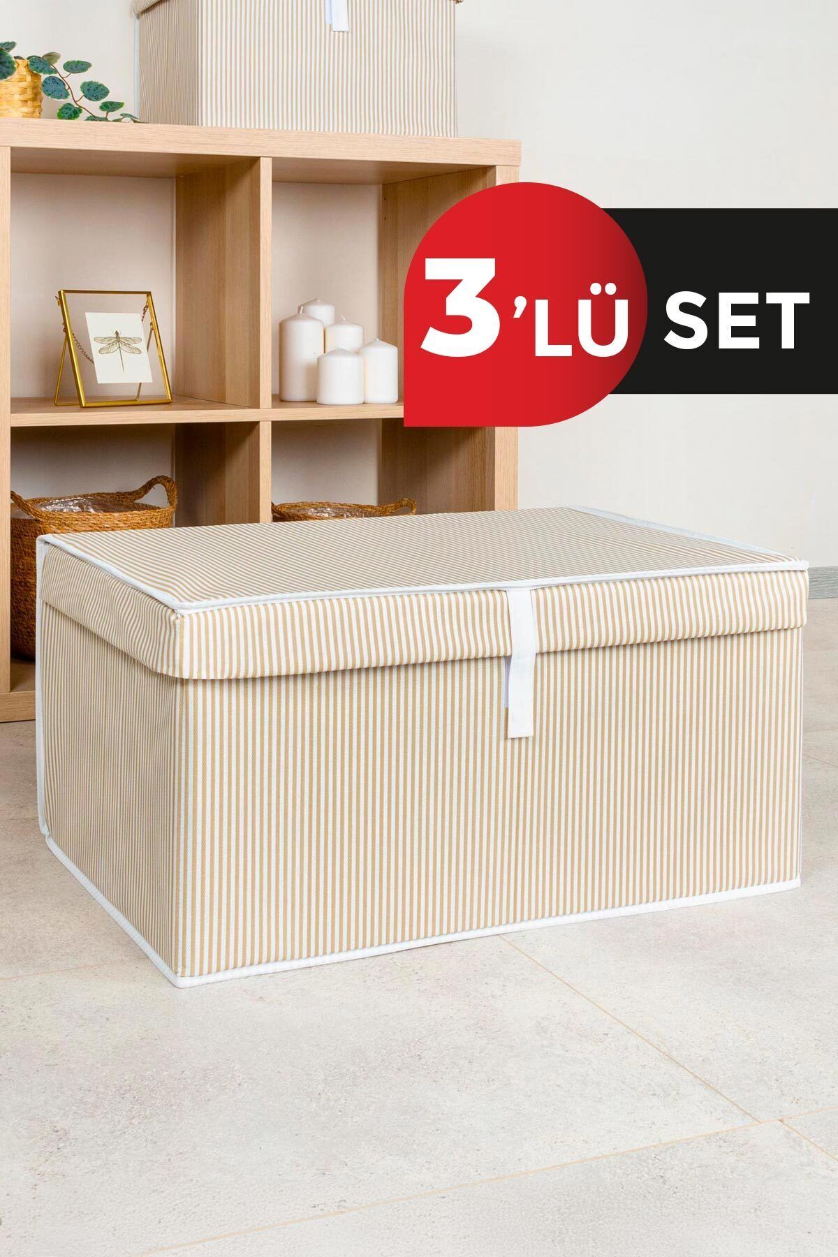 AboutThePerfect Kahverengi Çok Amaçlı 3'lü Kutu 60x40x30 cm, Pratik ve Şık Depolama Çözümü