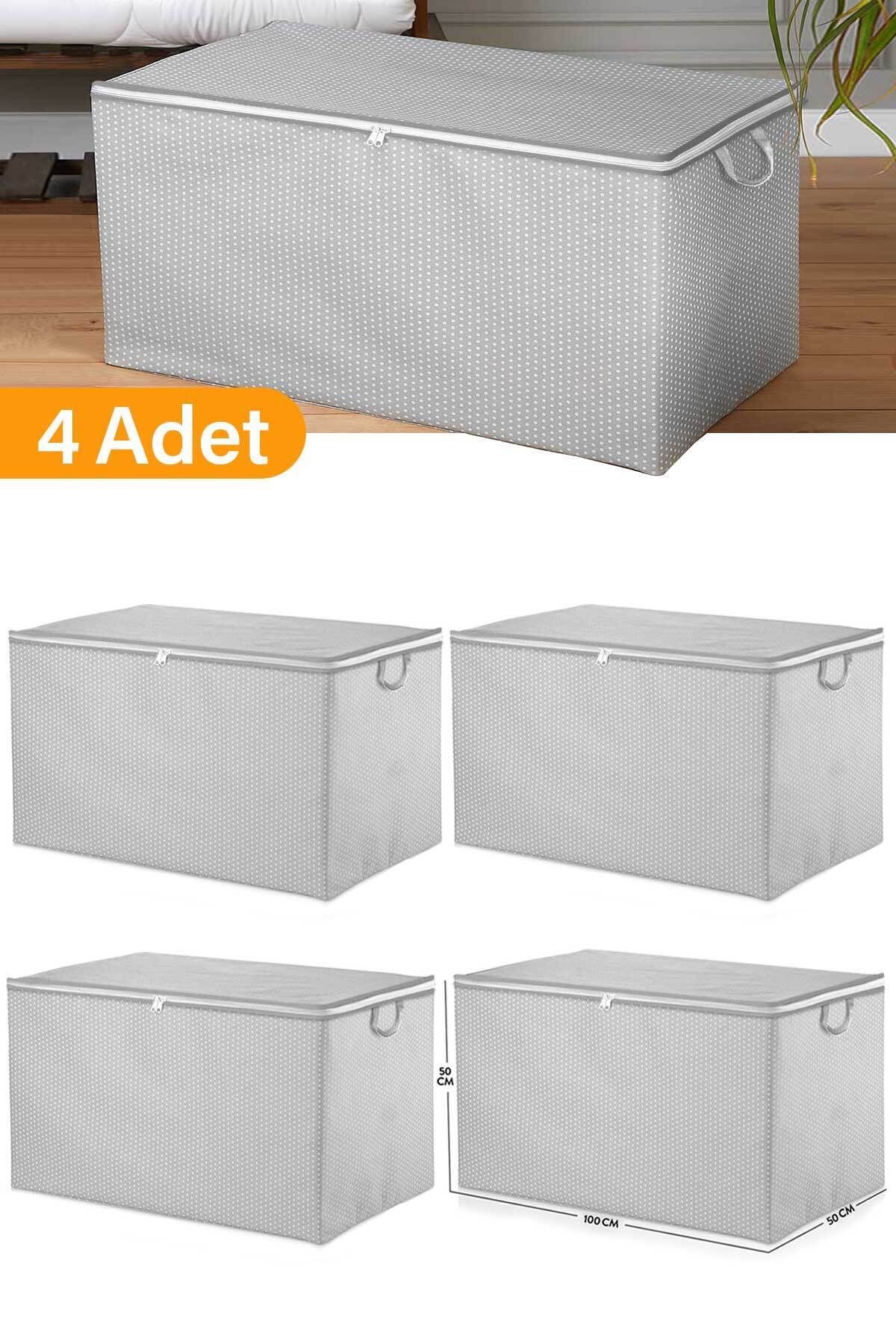teknotrust 4'lü Gri Benekli Yorgan Hurcu, 100x50x50 cm, kullanışlı ve şık saklama çözümü