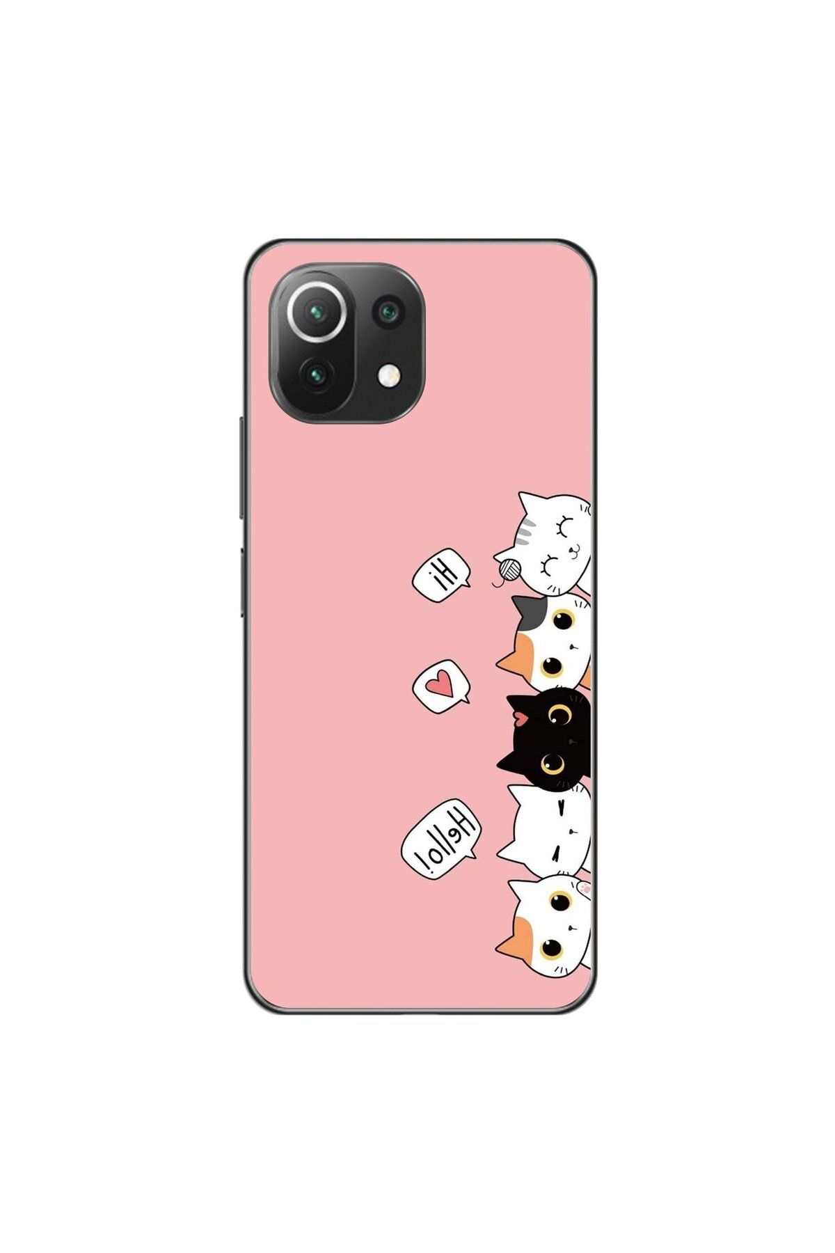 Dali Design Xiaomi Mi 11 Lite Uyumlu Şeffaf Kılıf Kedişler 2 Tasarımlı