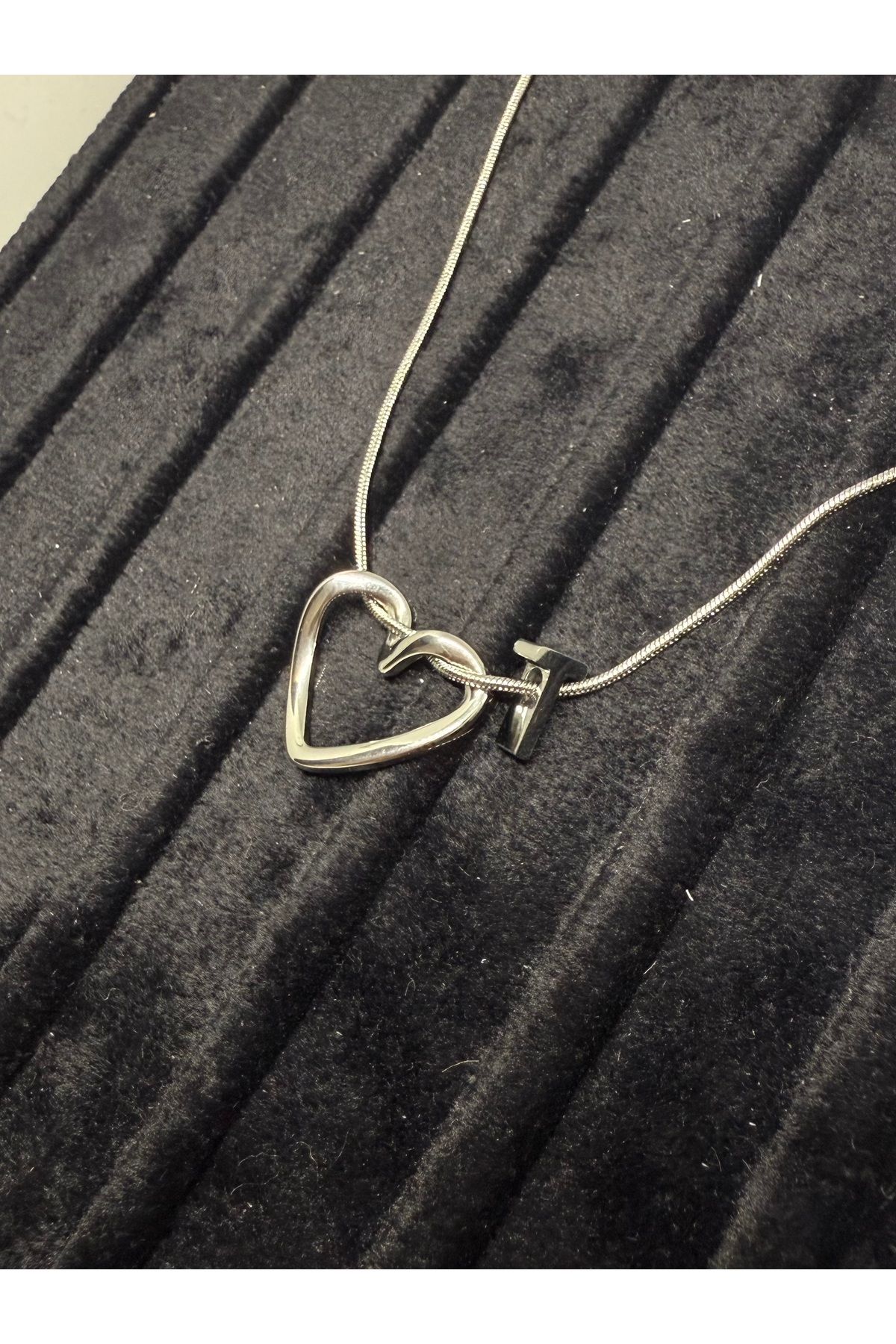 Gulsah's Store Çelik silver minimalist kalpli harfli kolye