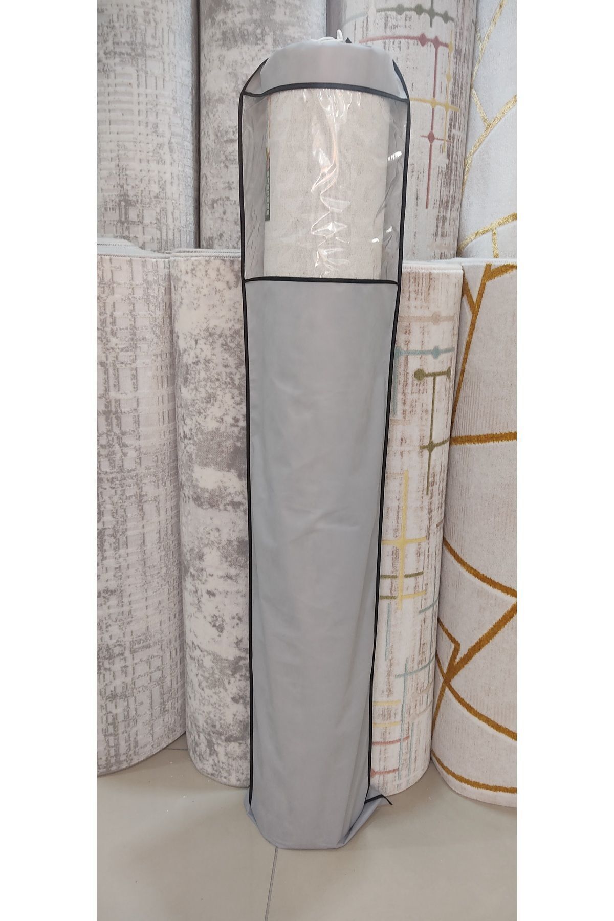AboutThePerfect Gri PVC pencereli halı saklama torbası 180x40 cm, 4m² alan koruma için ideal