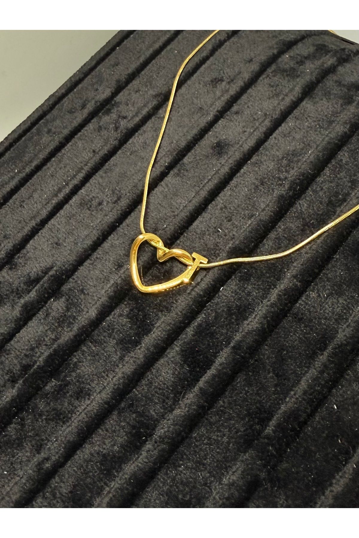 Gulsah's Store Çelik gold minimalist kalpli harfli kolye