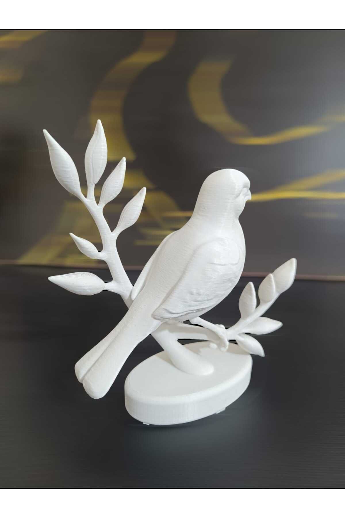 Hediyehanem Altın ve Beyaz 3D Baskı Dekoratif Kanarya Figürü - Şık ve Minimalist Ev Dekoru (10x9x4 cm)