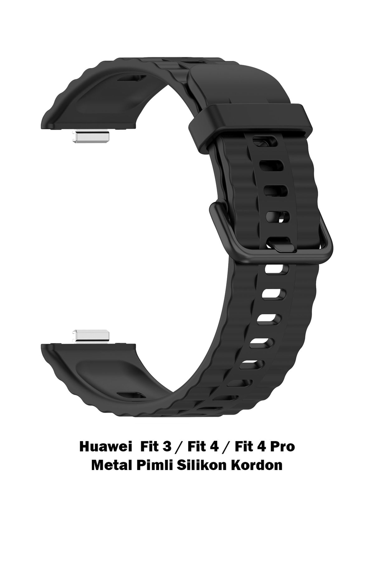 Novatis Huawei Fit 4 Pro /Fit4 / Fit3 Uyumlu Silikon Dalgalı Soft Metal Pim ve Tokalı Kayış