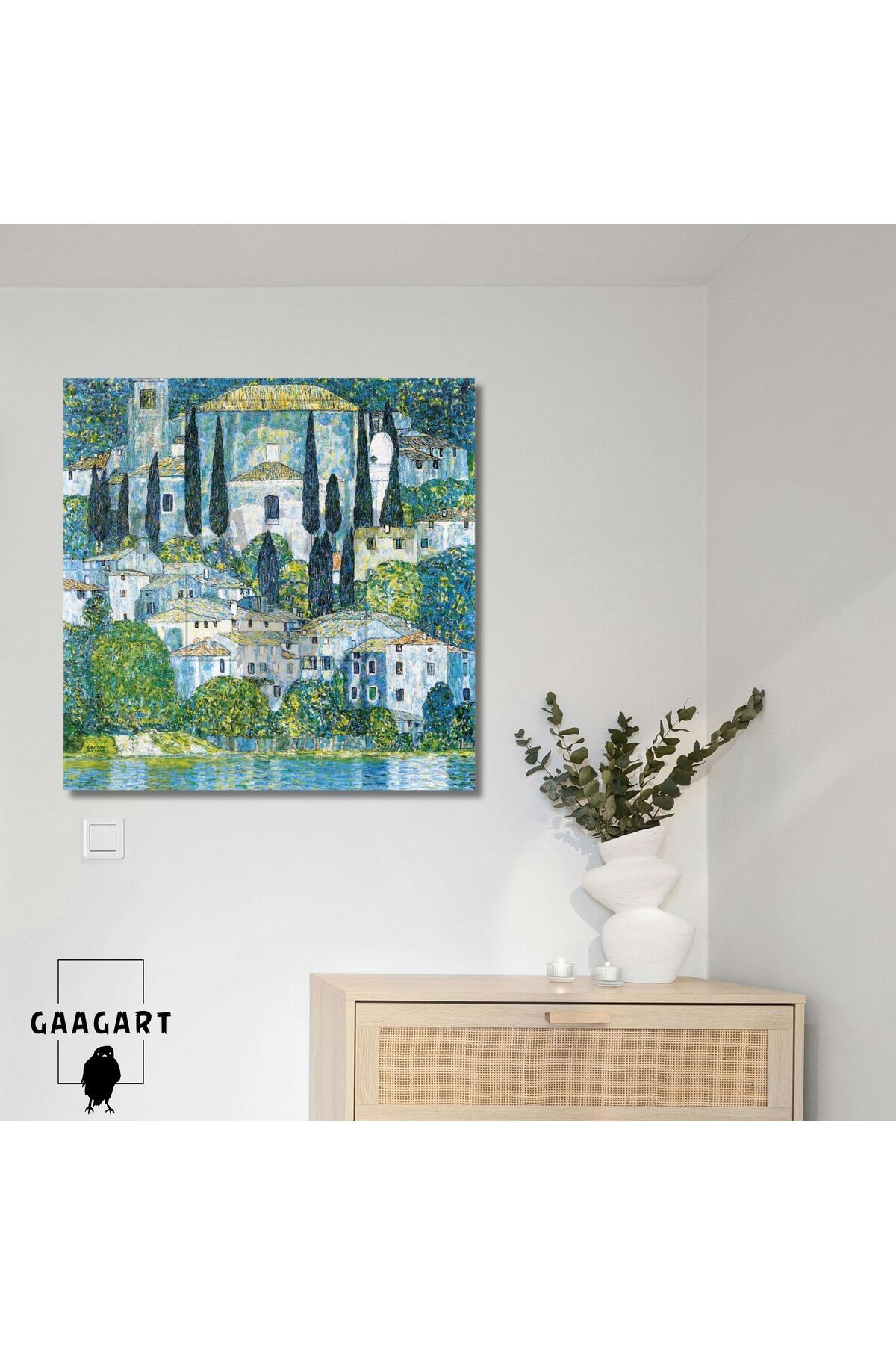GAAGART Kare Kanvas Tablo Ünlü Eserler G. Klimt-Church In Cassone Landscape With Cypressess