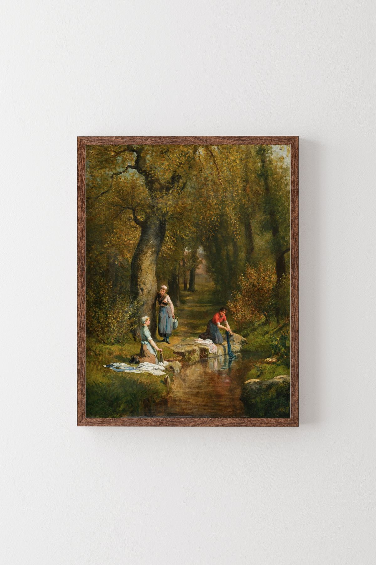 epiqart Çamaşırcı Kadınlar - Ahşap Desenli Çerçeve