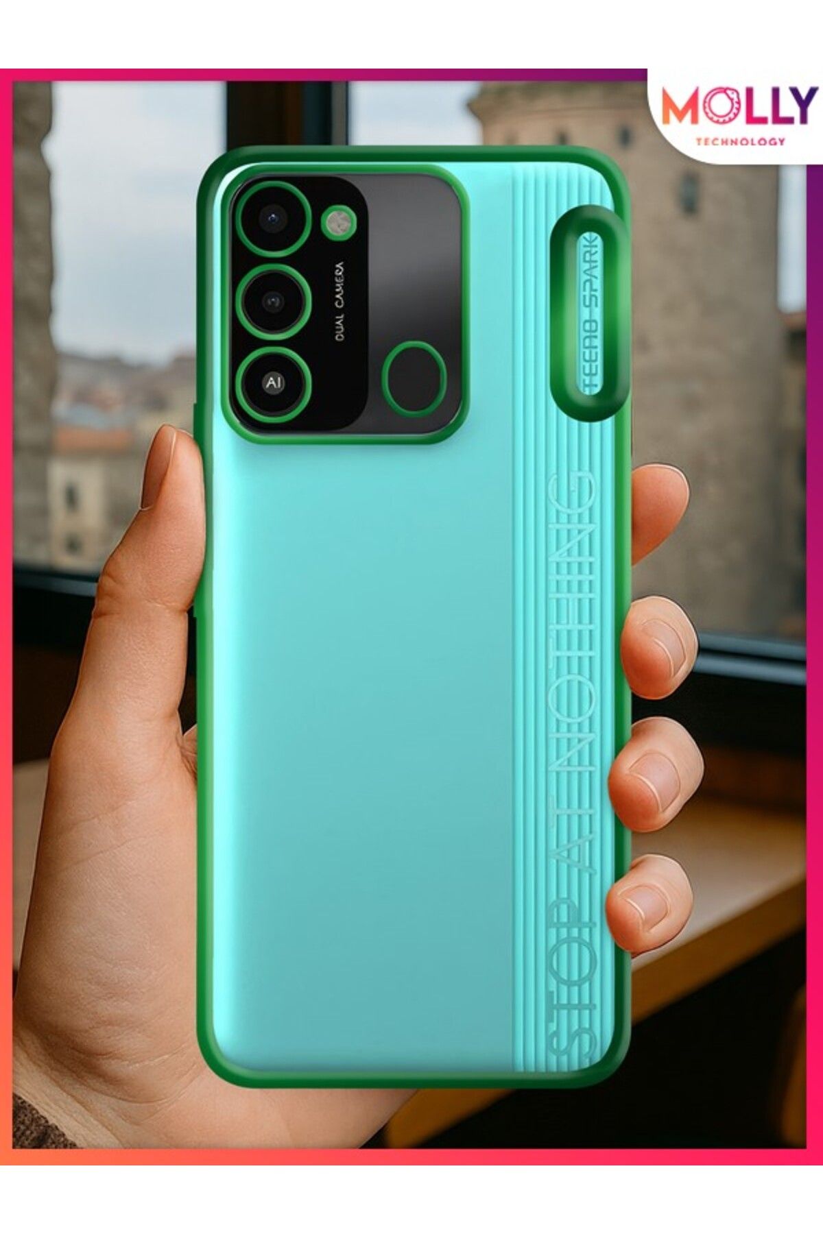 Molly TECNO SPARK 8C İçin Kenarları Zehir Yeşili Lens Koruyuculu Lou Lazer Şeffaf Silikon Kılıf