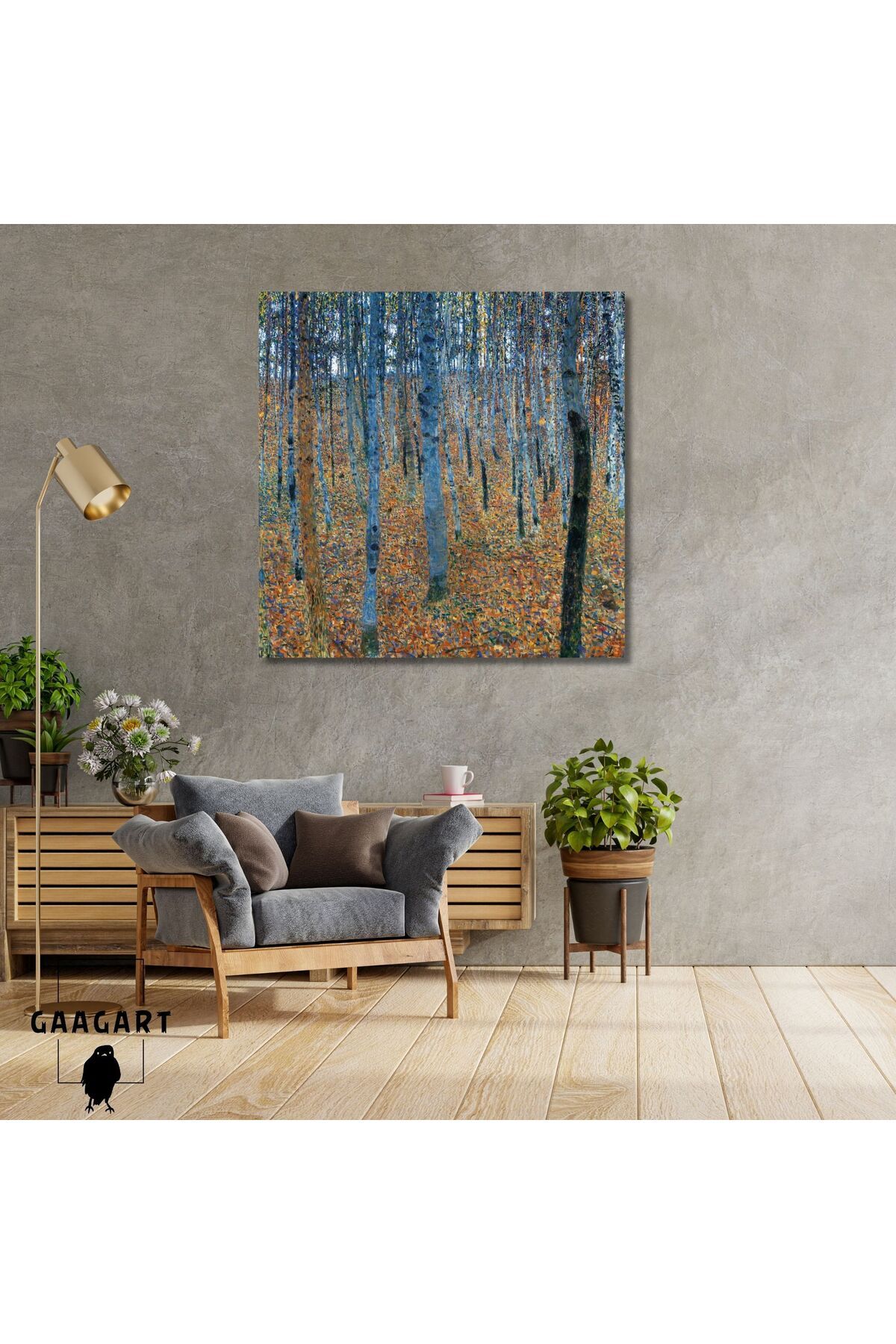 GAAGART Kare Kanvas Tablo Ünlü Eserler Gustav Klimt-Beech Grove
