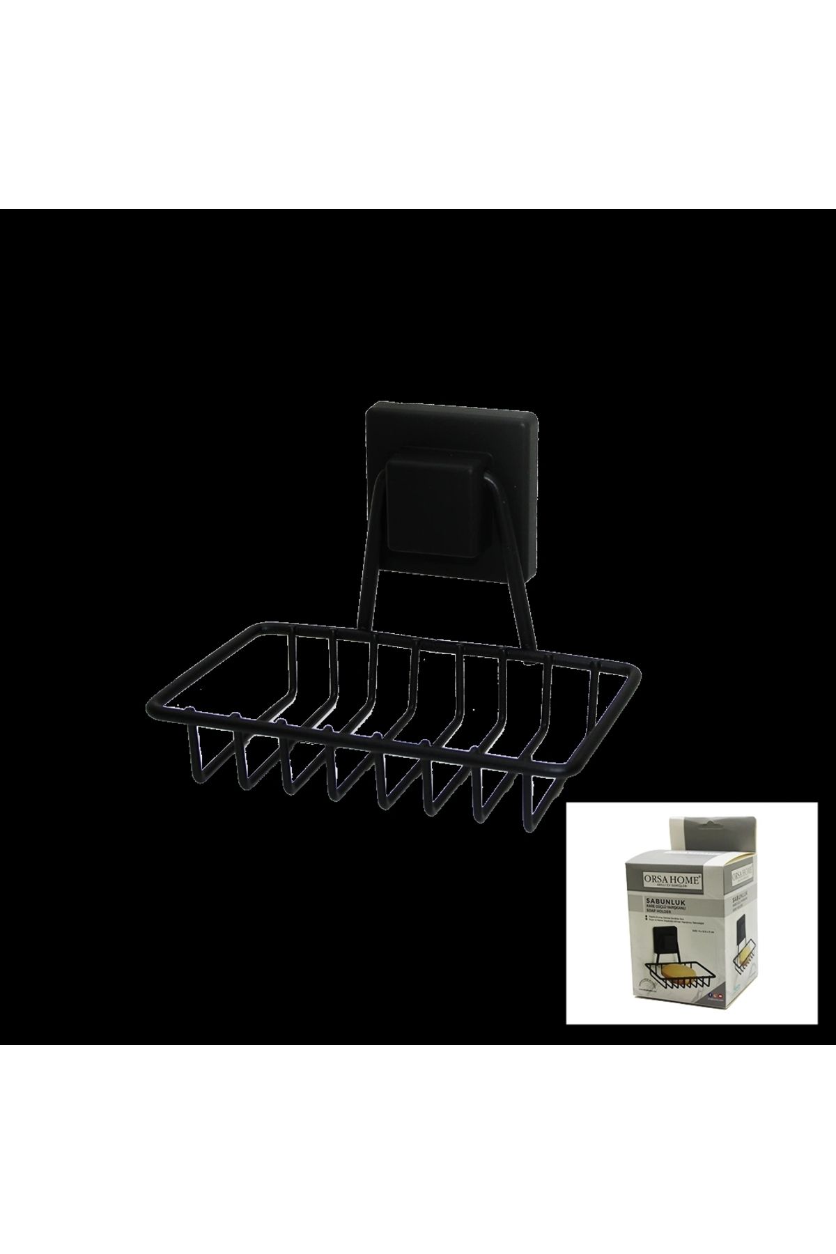 HAZEGO Siyah - Metal Katı Sabunluk Kare Güçlü Yapışkanlı 11x12.5x11cm
