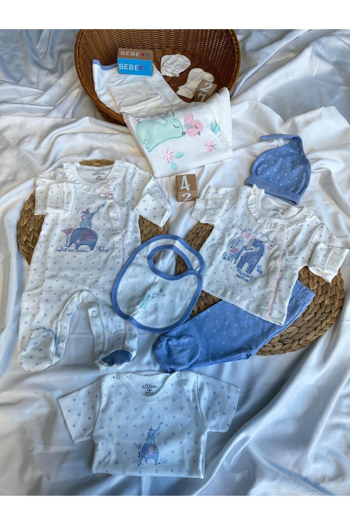 BEBEXY BUTİK Tavşan Baskılı 10 Parça Hastane Çıkışı Set