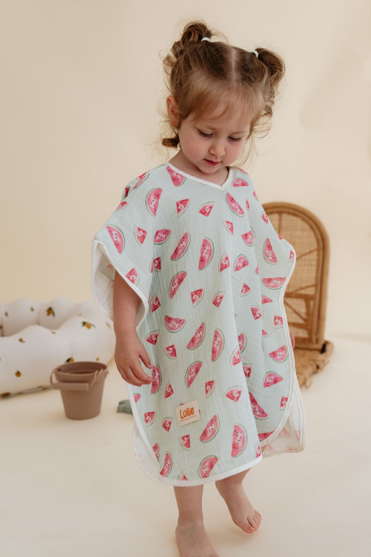 Lollie Baby&Kids Bebek Çocuk Müslin Panço 1-4 yaş %100 Pamuk, Karpuz Desenli