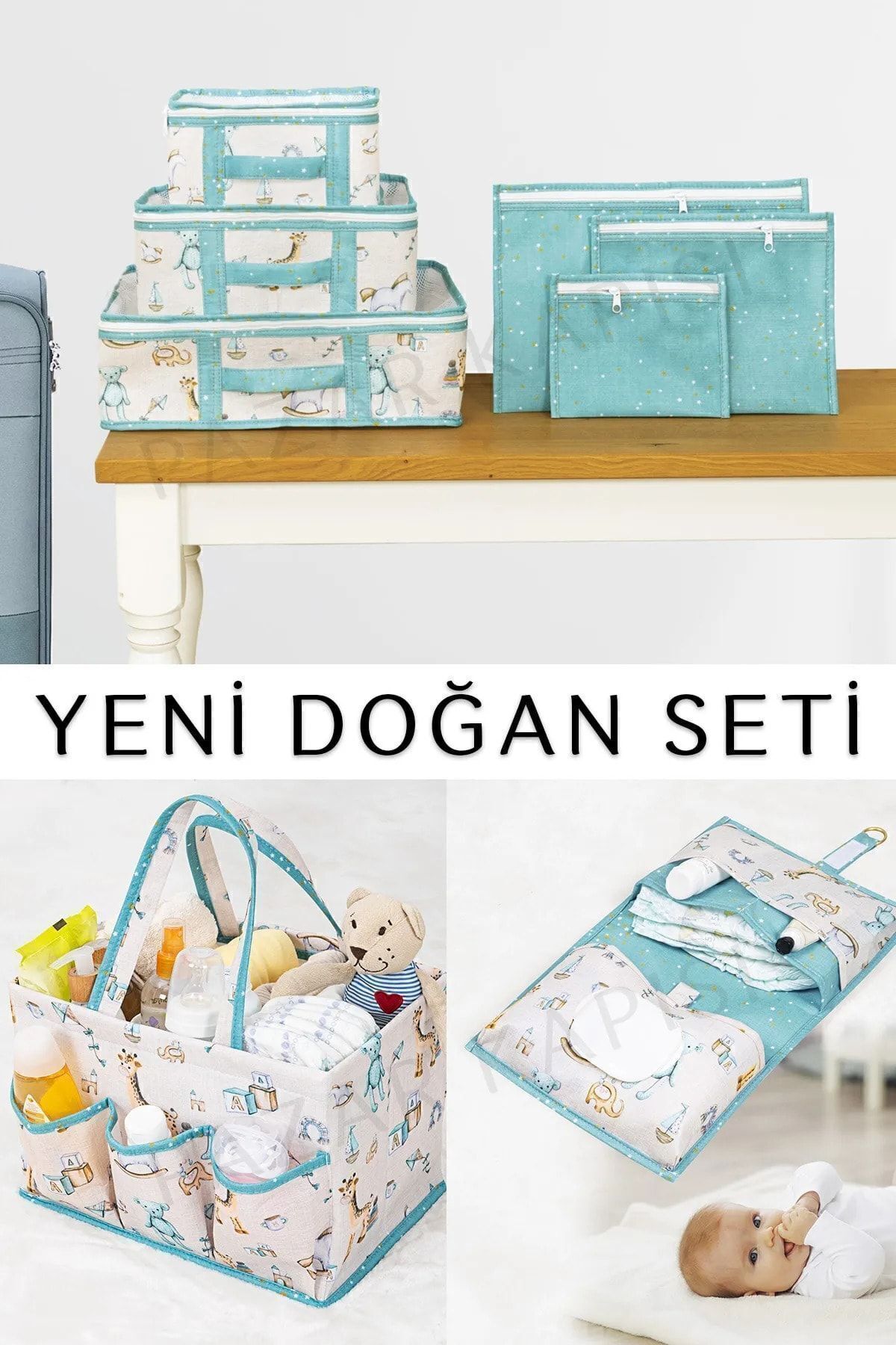 AboutThePerfect Mavi Bebek Yeni Doğan Seti, Organizer ve Bakım Çantası ile Pratik ve Şık Hakiki Mavi