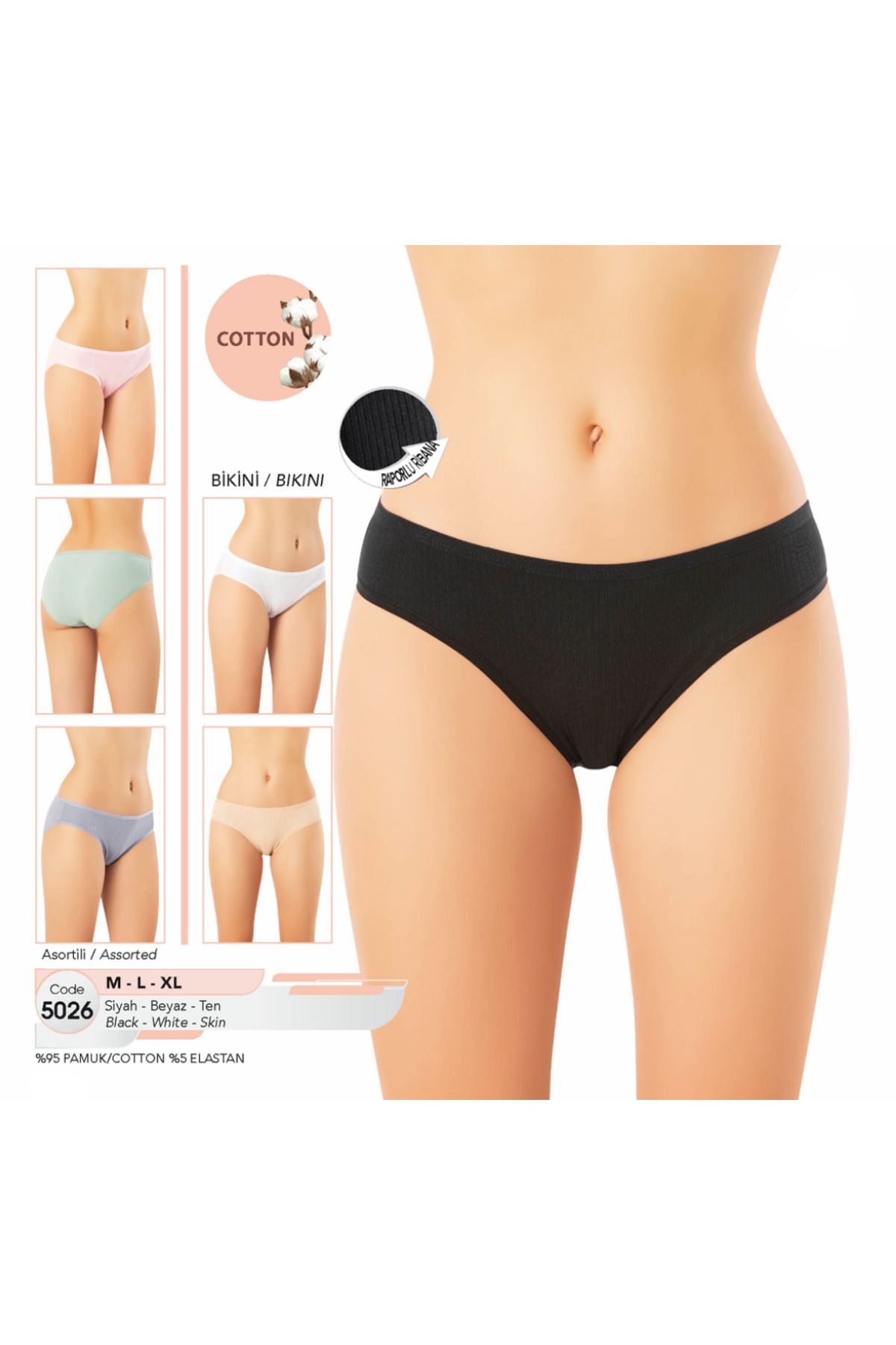 Fily İç Giyim KOTA Pamuk&Likra Roparlu Ribana (6 adet) Bikini Külot