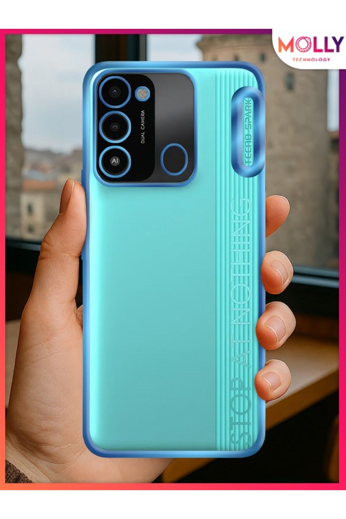 Molly TECNO SPARK 8C İçin Kenarları Metalik Mavi Lens Koruyuculu Lou Lazer Şeffaf Silikon Kılıf