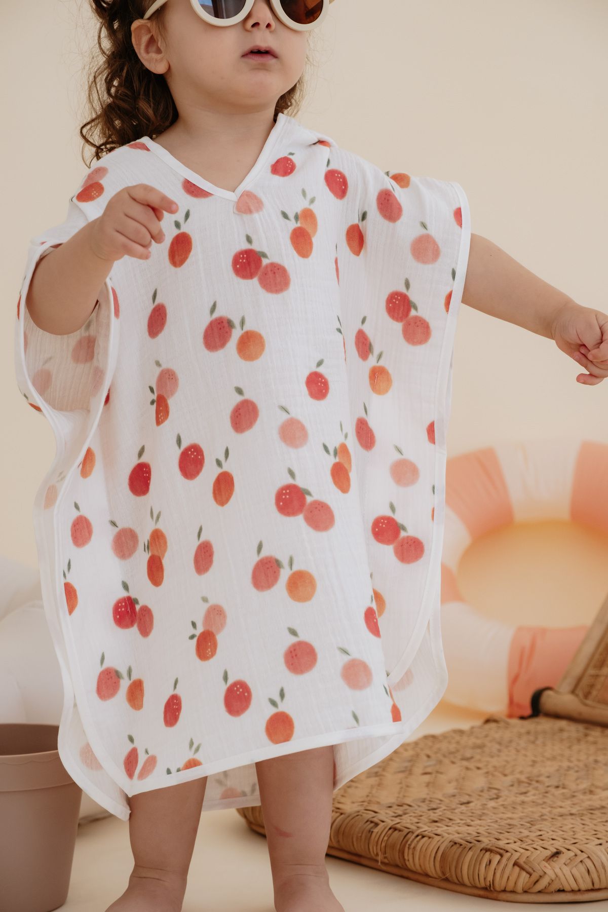 Lollie Baby&Kids Bebek Çocuk Müslin Panço 1-4 yaş %100 Pamuk, Şeftali Desenli