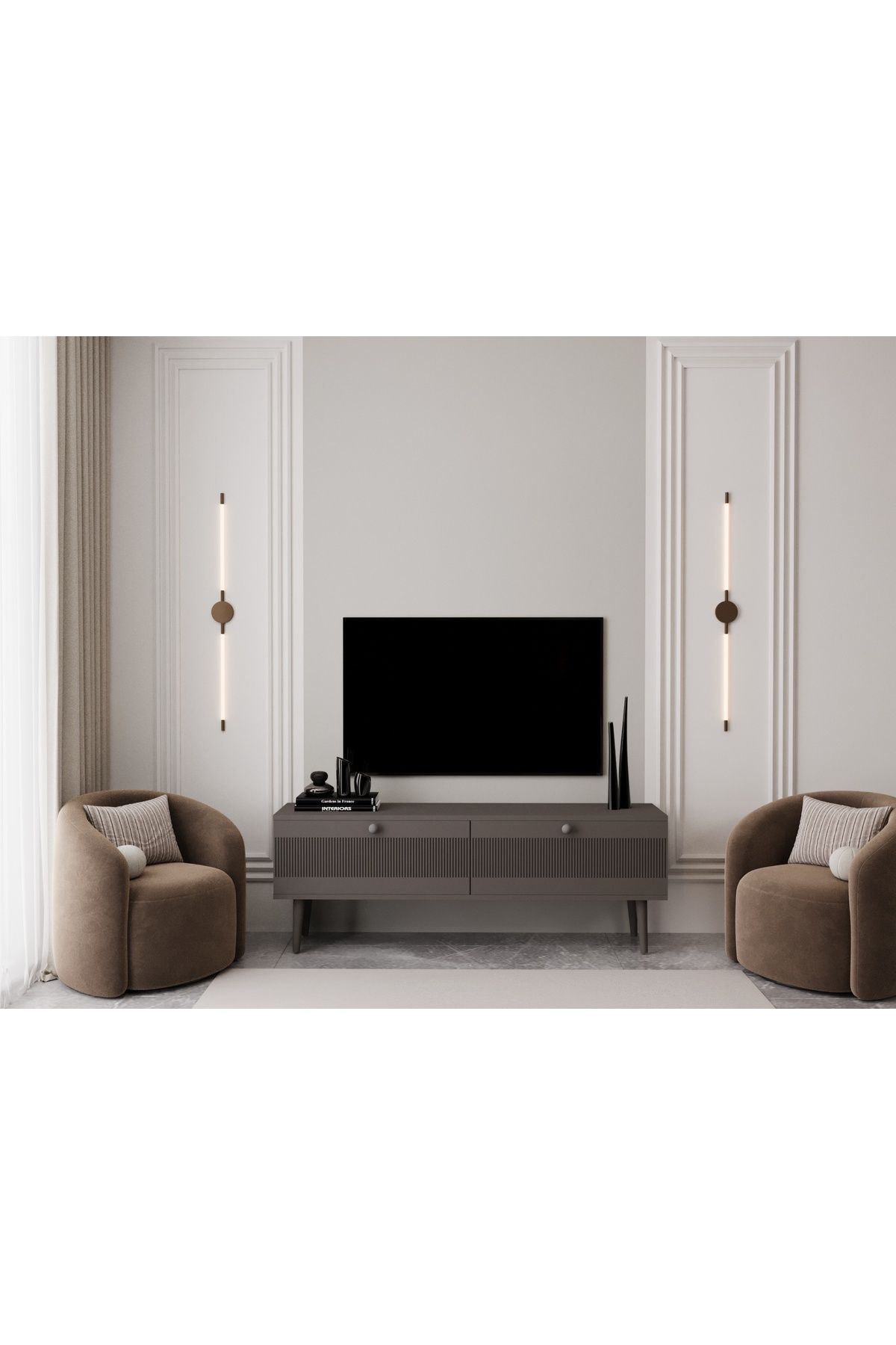 melura home MELURA TV ÜNİTESİ GRİ 140 CM 2 KAPAKLI %100 MDF LAKE AHŞAP AYAKLI