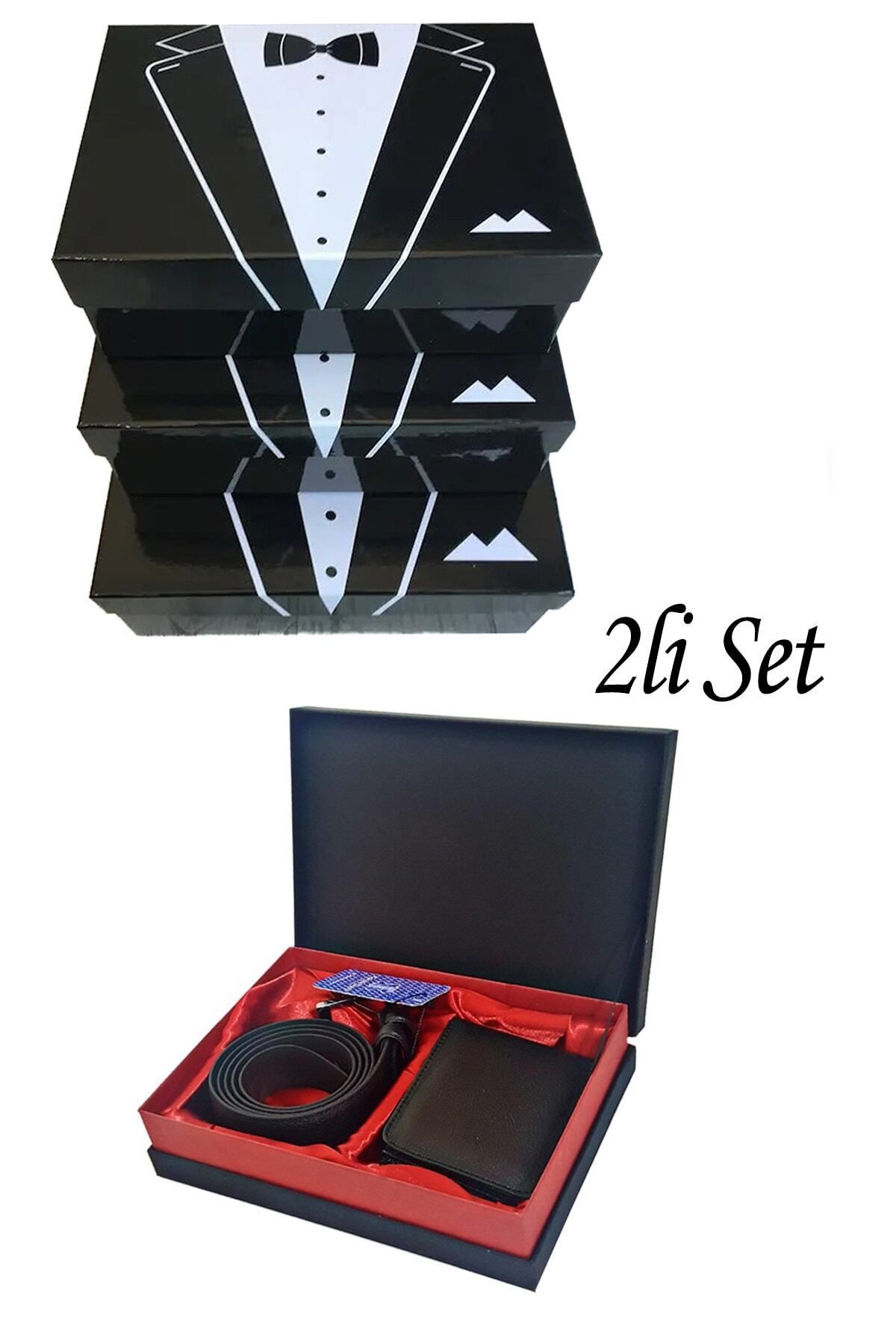 AboutThePerfect 3'lü Damat Seti: Kutusu, Kemer, Cüzdan, Bohça, Siyah, şık ve kullanışlı ürünler