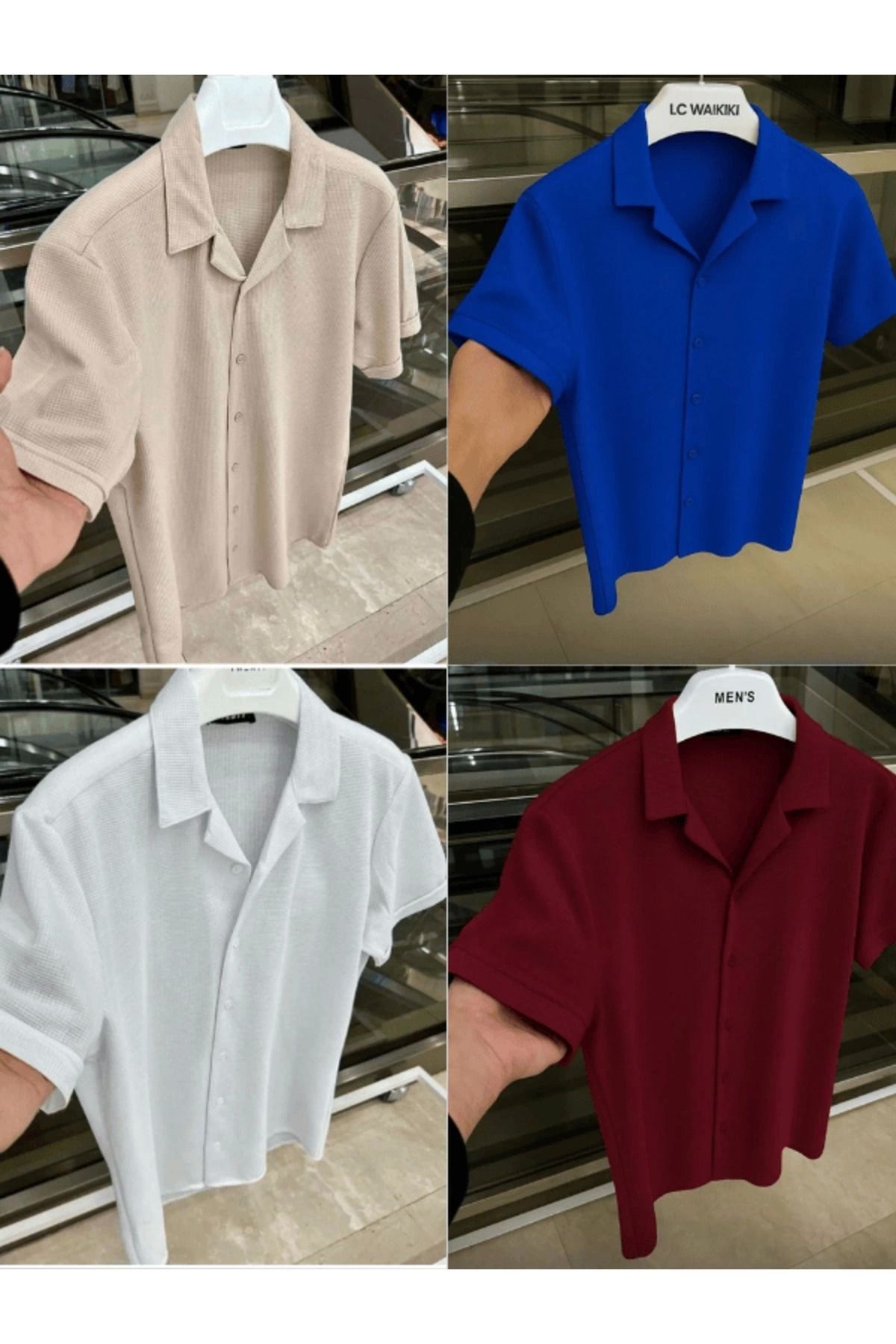 Store 4 lü Set Avantaj Paket %100 Pamuk Kısa Kol Düğmeli Premium Erkek Yazlık Gömlek