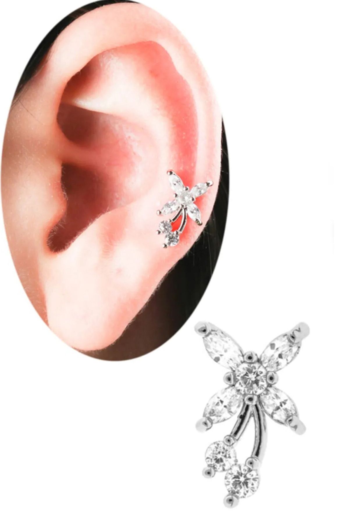 Cadının Dükkanı Zirkon Taşlı Çiçek Helix-Kıkırdak Piercing