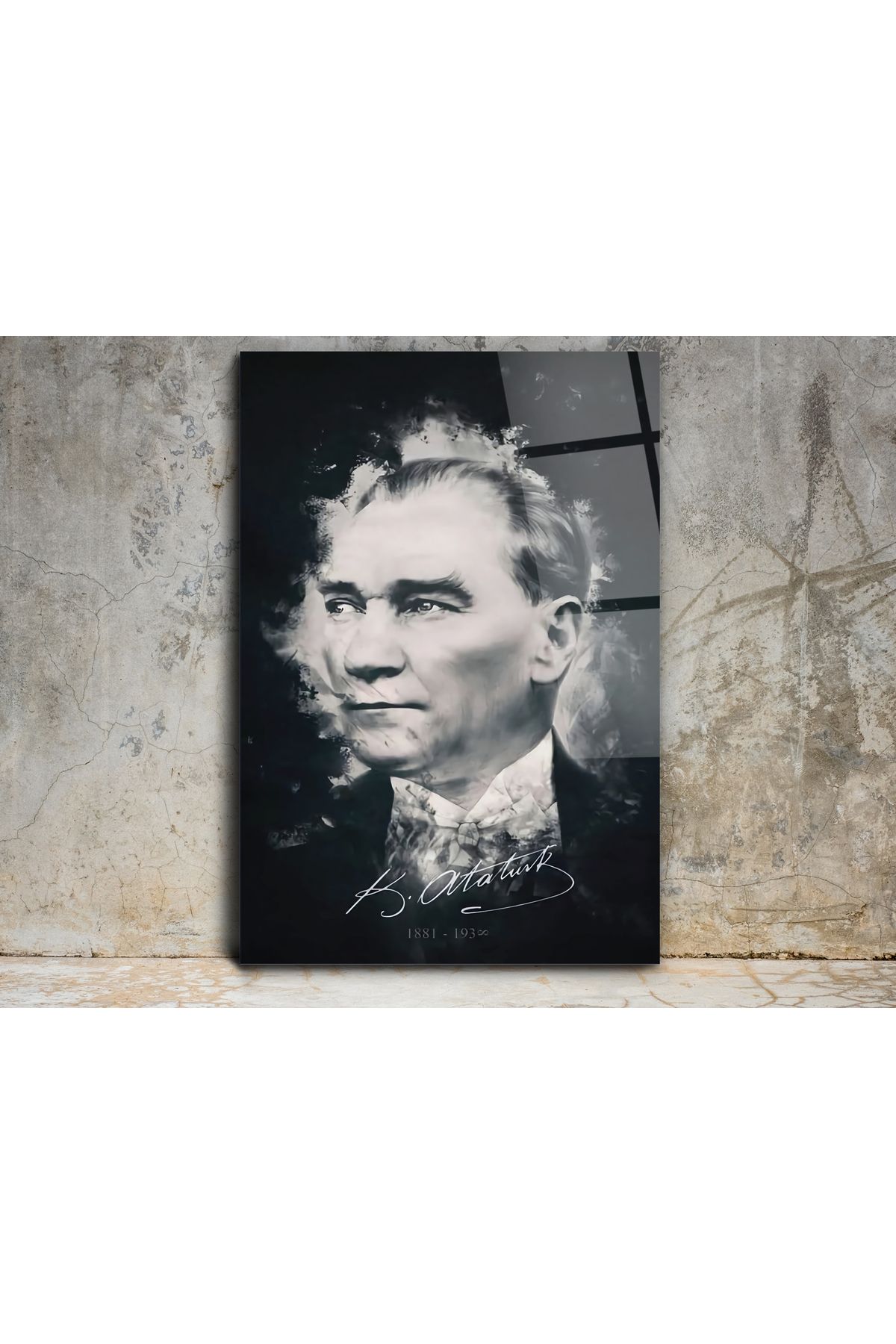 Pixel Decoration Atatürk Cam Tablo – Nostaljik Atatürk Tablosu - Modern Ev ve Ofis Dekoru