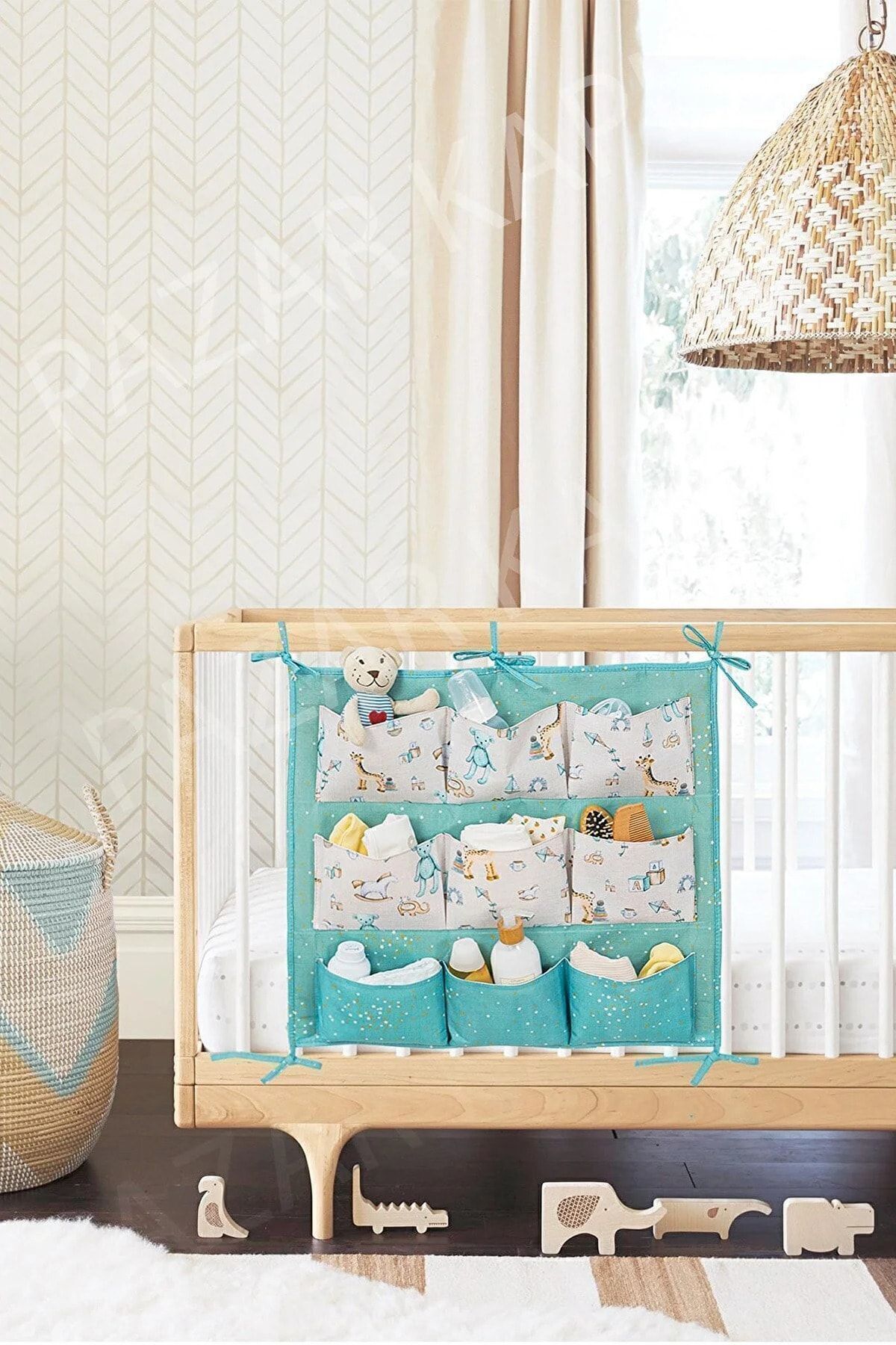 AboutThePerfect Mavi 9 Cepli Bebek Odası Beşik Kenarı Düzenleyici, şık ve kullanışlı tasarım