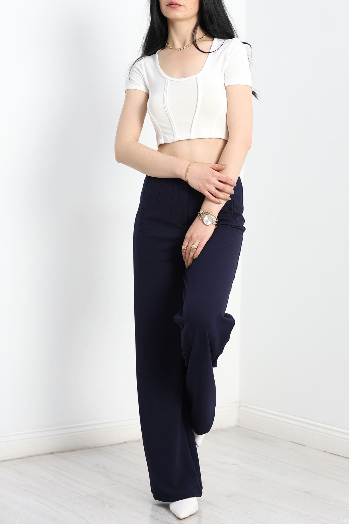 Fashi10 Zra Krep Palazzo Pantolon Lacivert